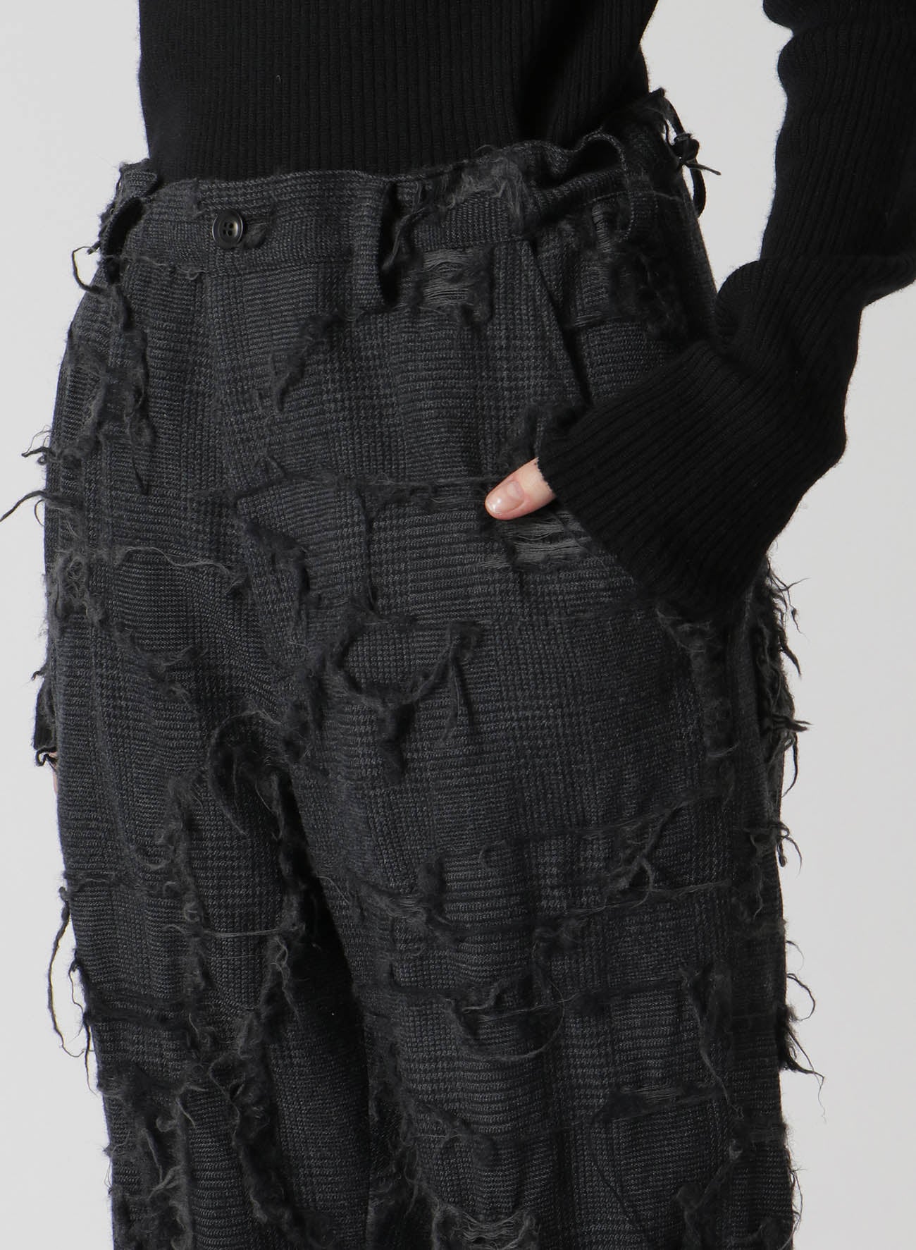 WOOL GLEN CHECK SLIM FIT PANTS