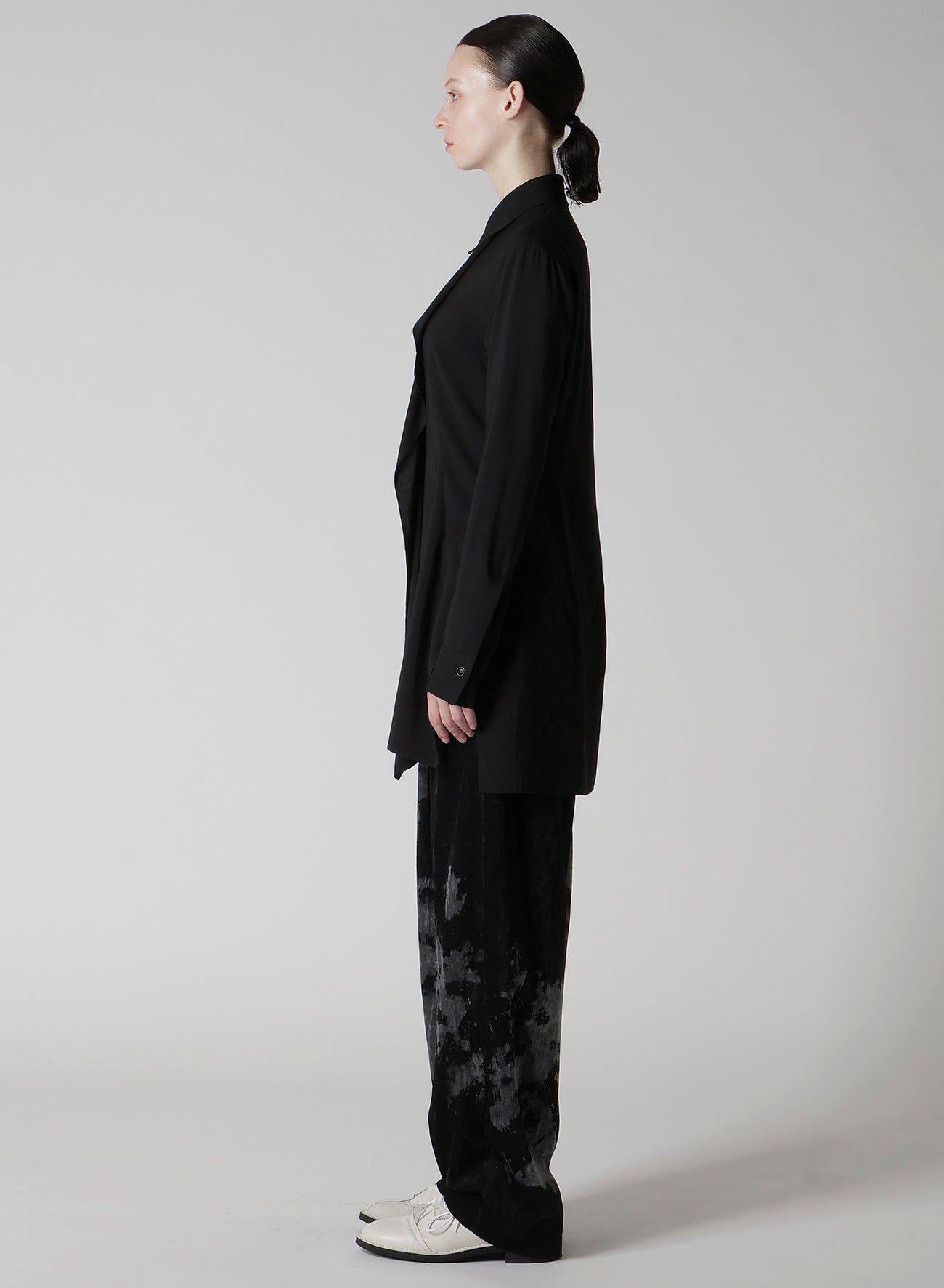 HARD-TWIST SERGE SHIRT WITH DRAPED FRONT PANEL