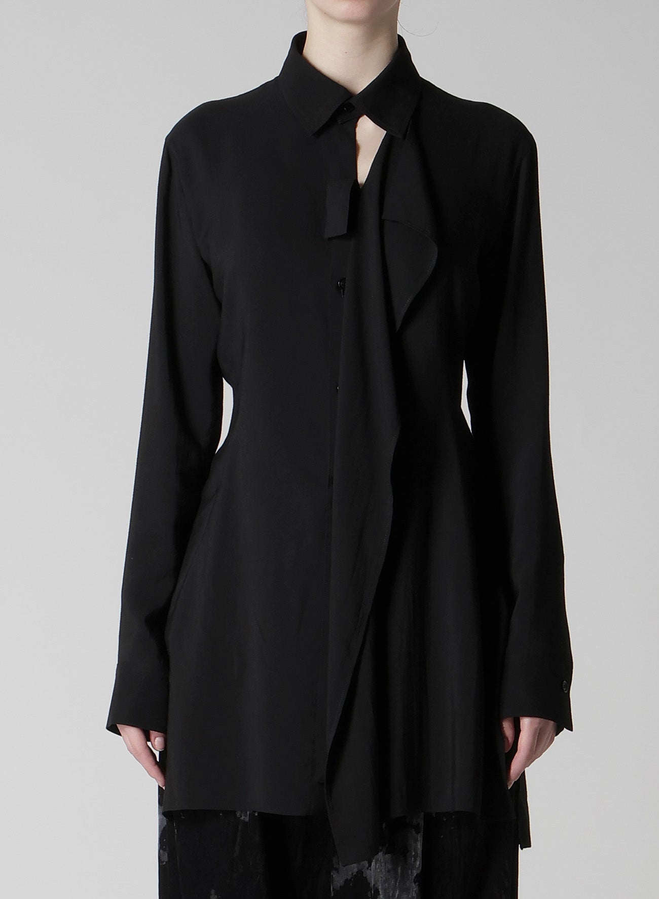 HARD-TWIST SERGE SHIRT WITH DRAPED FRONT PANEL
