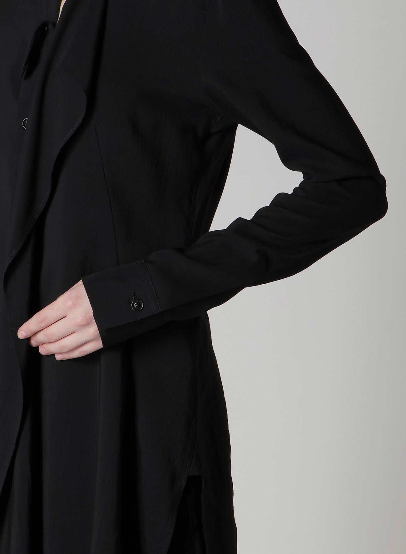 HARD-TWIST SERGE SHIRT WITH DRAPED FRONT PANEL
