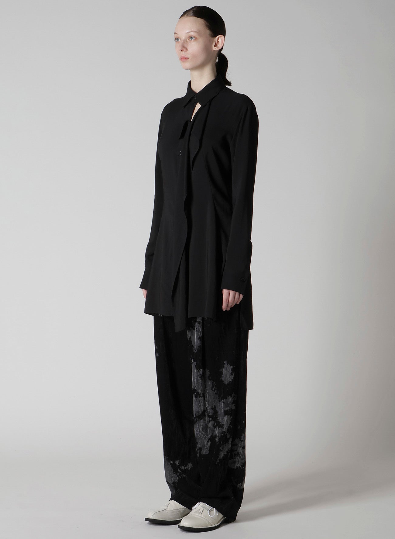 HARD-TWIST SERGE SHIRT WITH DRAPED FRONT PANEL