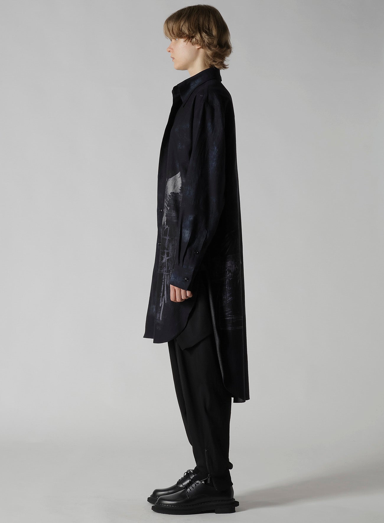 BIRD PRINT DENIM DOUBLE FRONT SHIRT