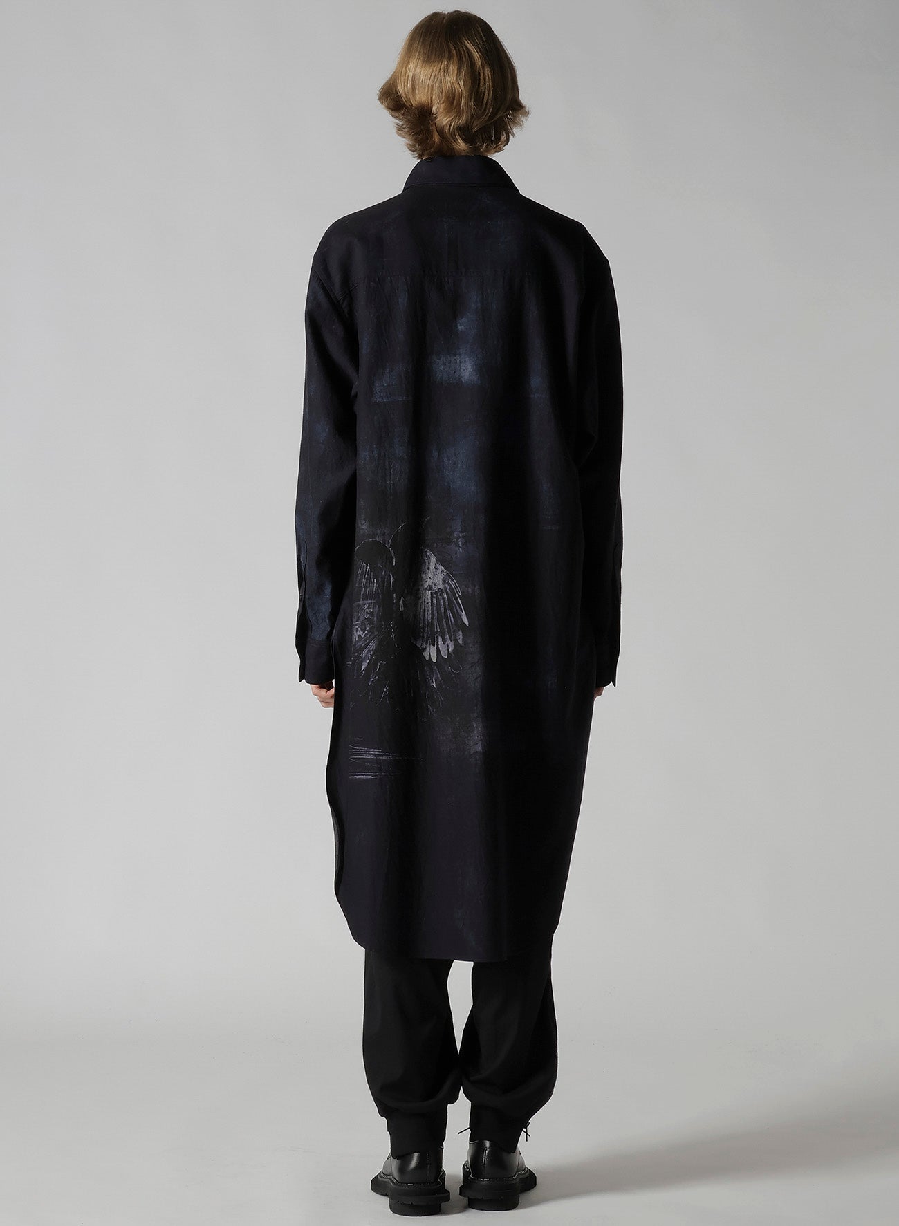 BIRD PRINT DENIM DOUBLE FRONT SHIRT