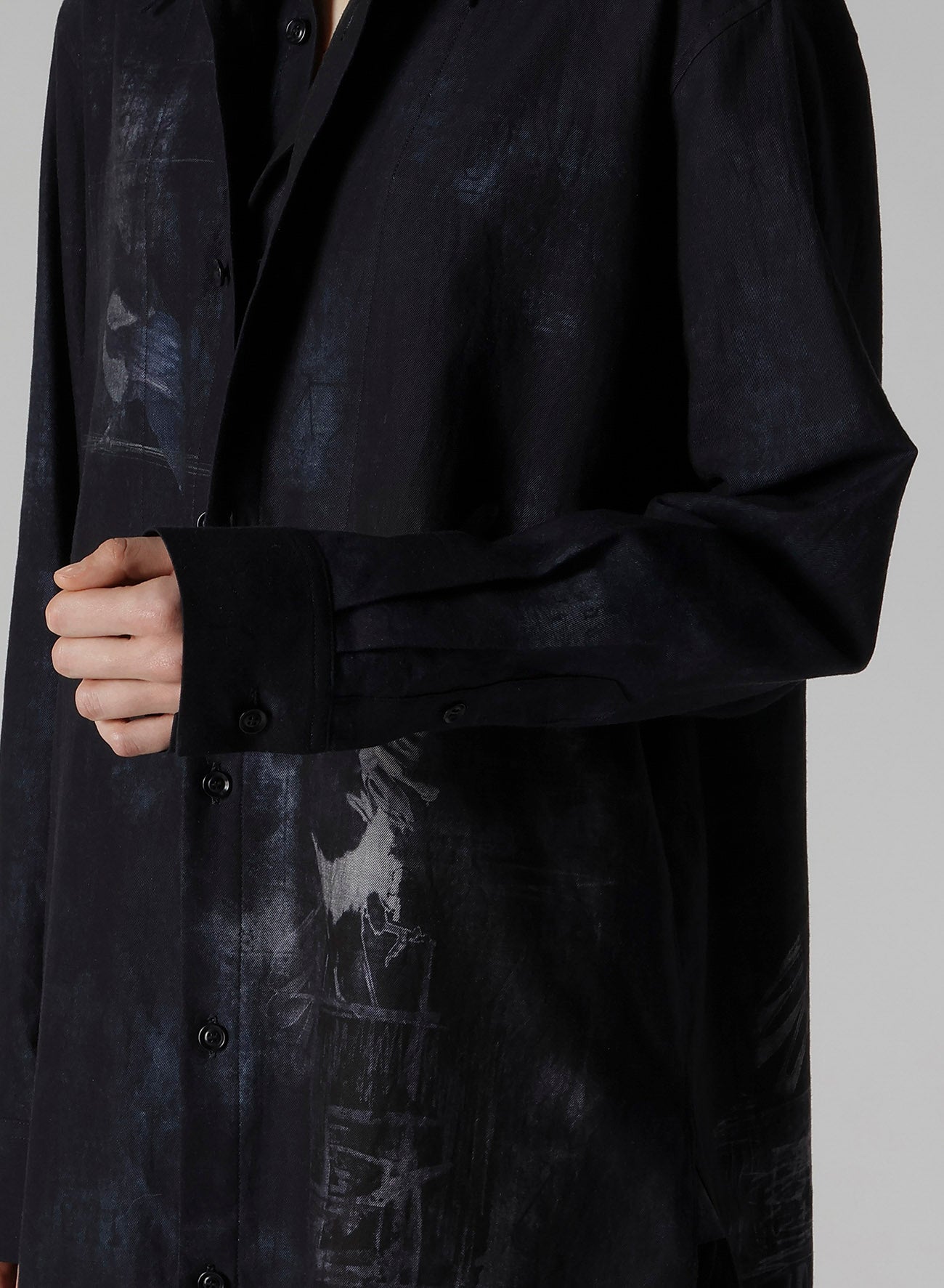 BIRD PRINT DENIM DOUBLE FRONT SHIRT