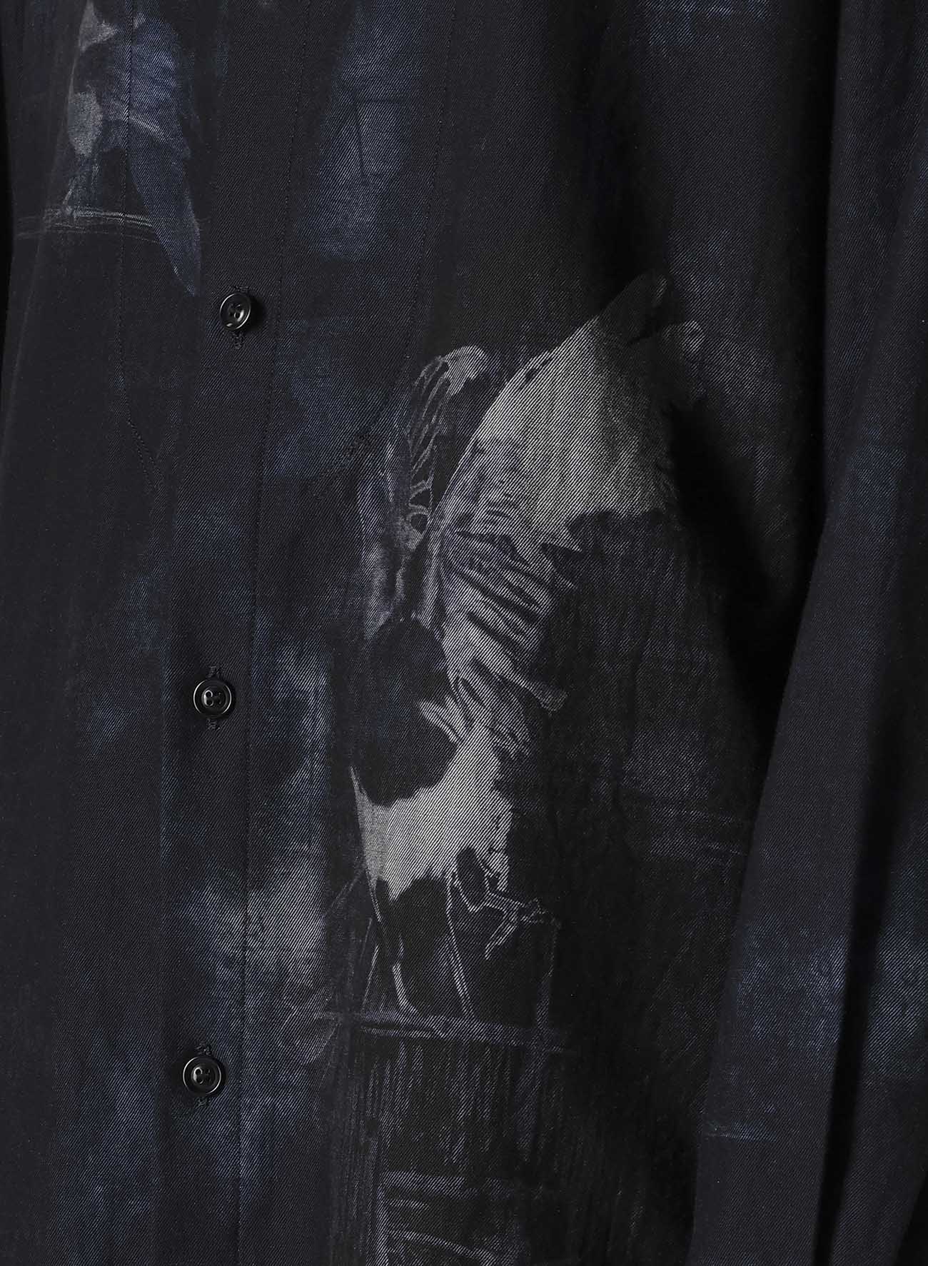 BIRD PRINT DENIM DOUBLE FRONT SHIRT
