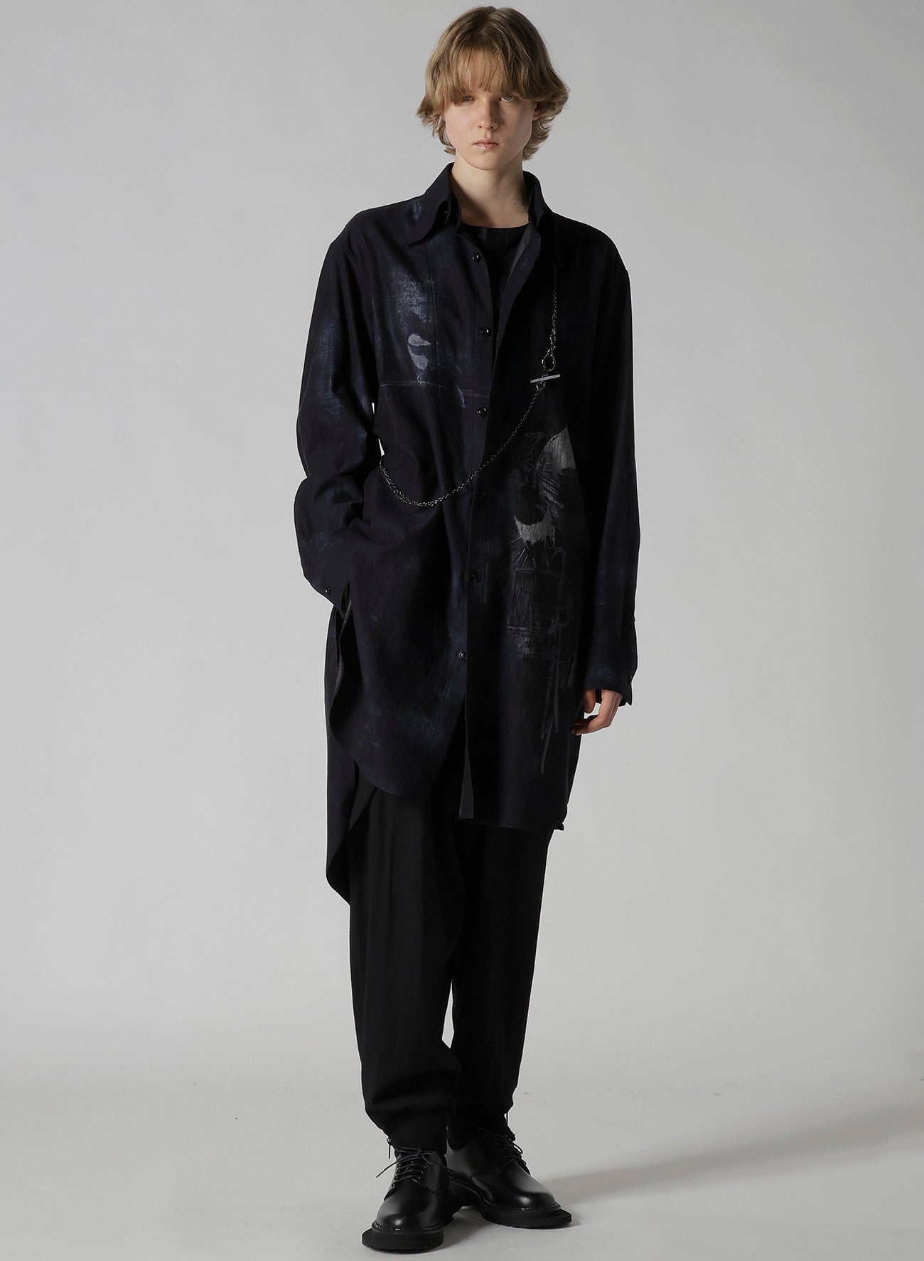 BIRD PRINT DENIM DOUBLE FRONT SHIRT