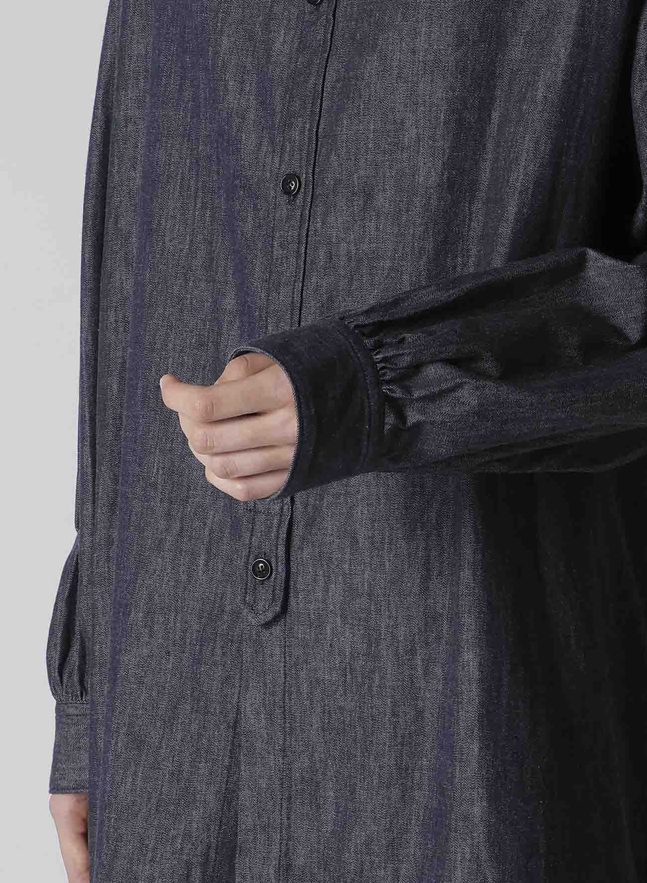 6OZ DENIM GARMENTFINISH DESIGN COLLAR BIG BLOUSE