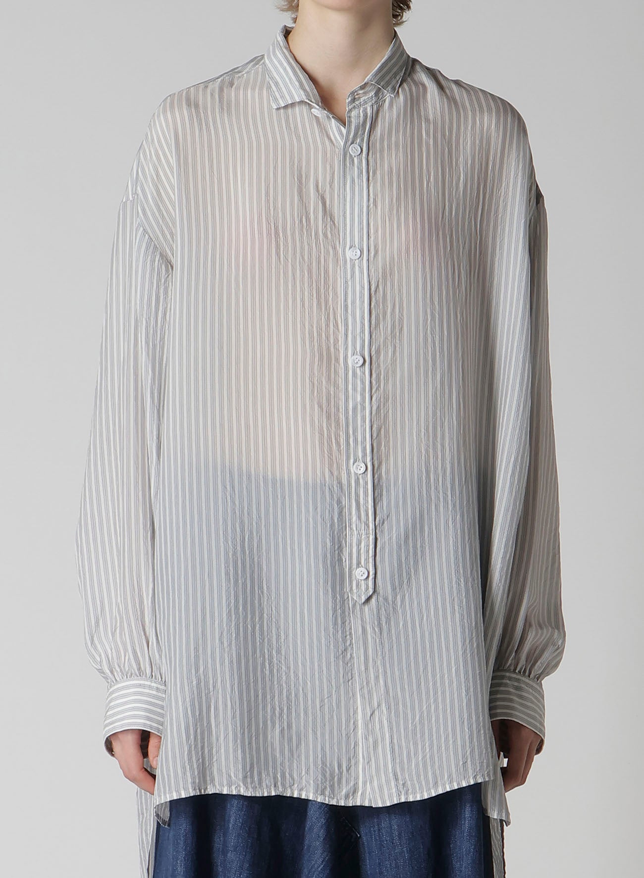 CUPRO STRIPE DESIGN COLLAR BIG BLOUSE