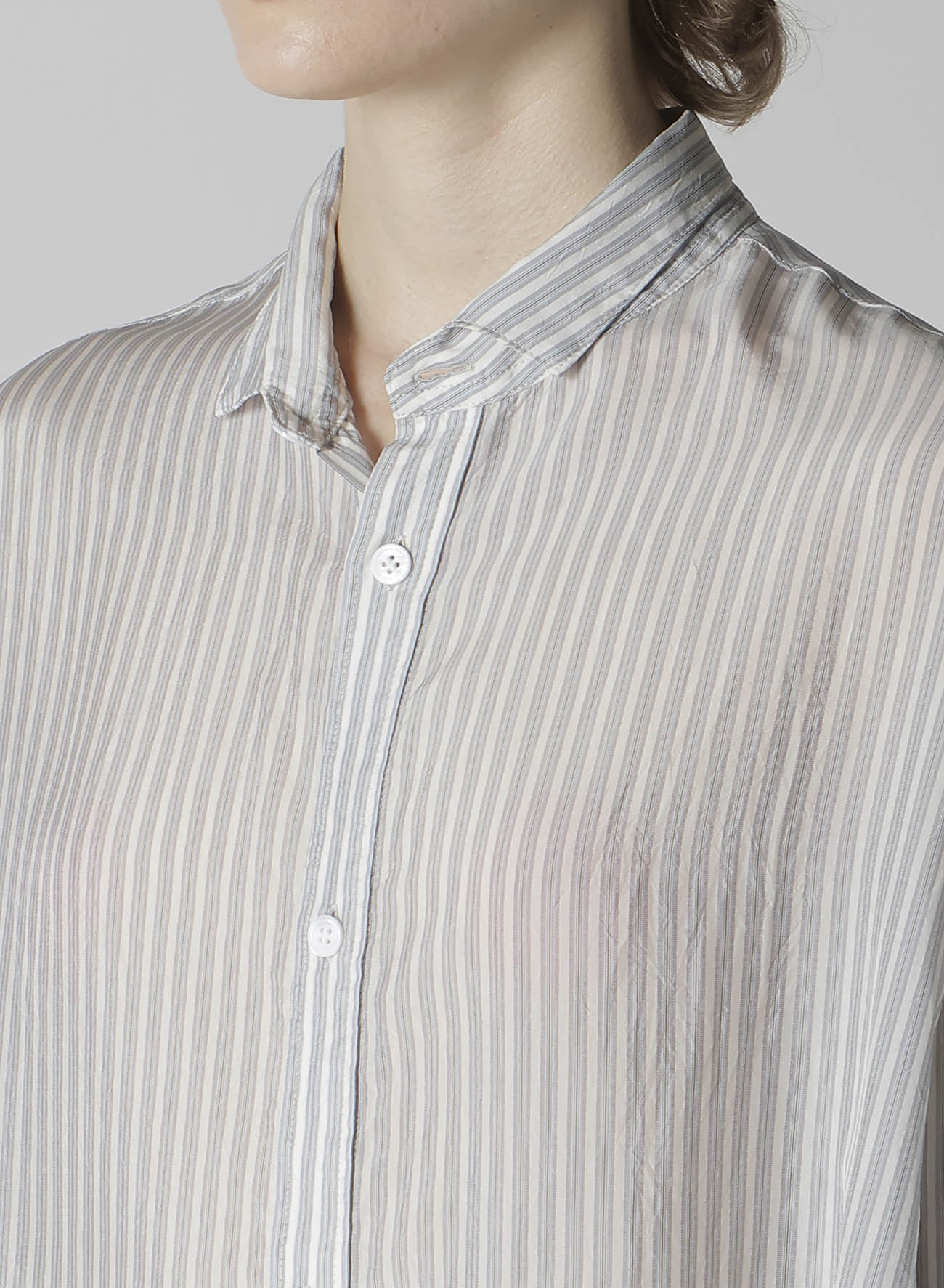 CUPRO STRIPE DESIGN COLLAR BIG BLOUSE
