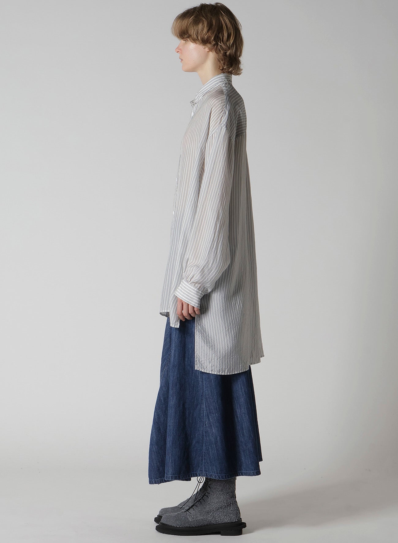 CUPRO STRIPE DESIGN COLLAR BIG BLOUSE