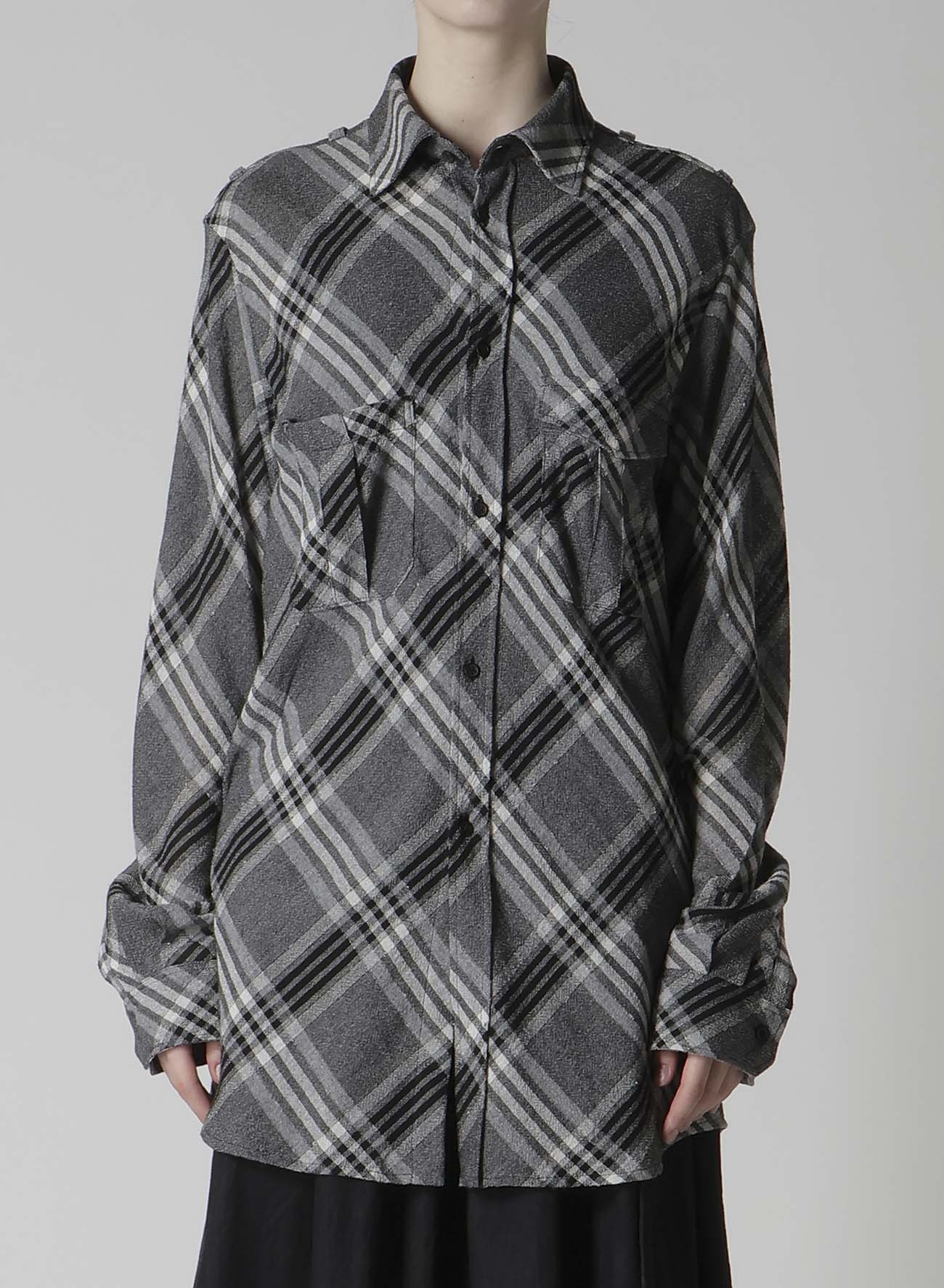 GAUZE PLAID SHOULDER LOOP BLOUSE