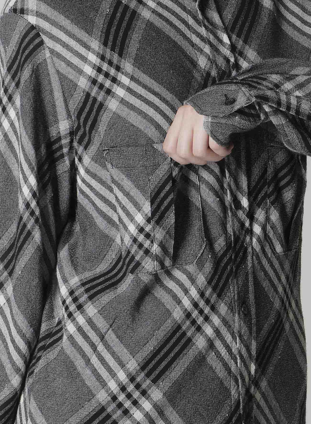GAUZE PLAID SHOULDER LOOP BLOUSE