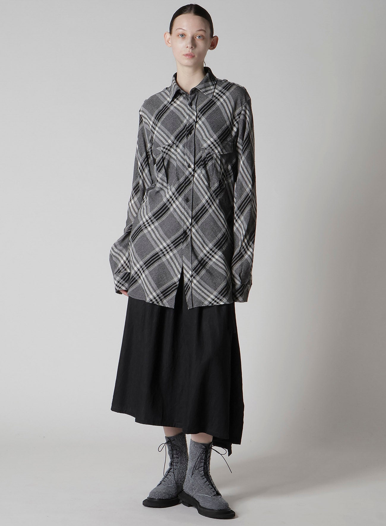 GAUZE PLAID SHOULDER LOOP BLOUSE