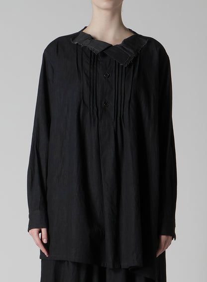 6OZ DENIM GARMENTFINISH PINTUCK ASYMMETERIC BROUSE