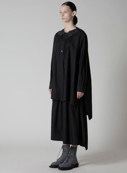 6OZ DENIM GARMENTFINISH PINTUCK ASYMMETERIC BROUSE