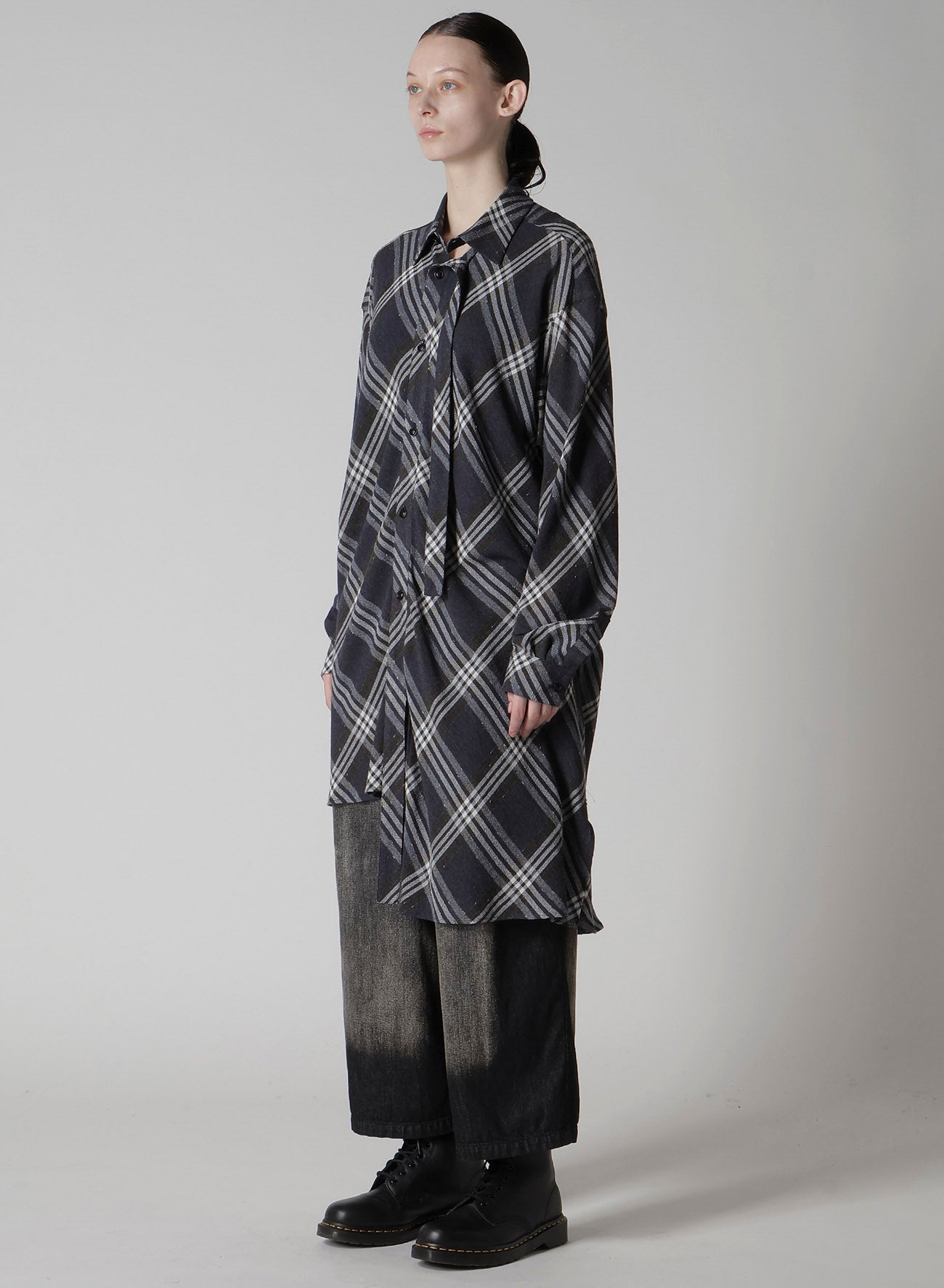GAUZE PLAID HANGING PLACKET BLOUSE