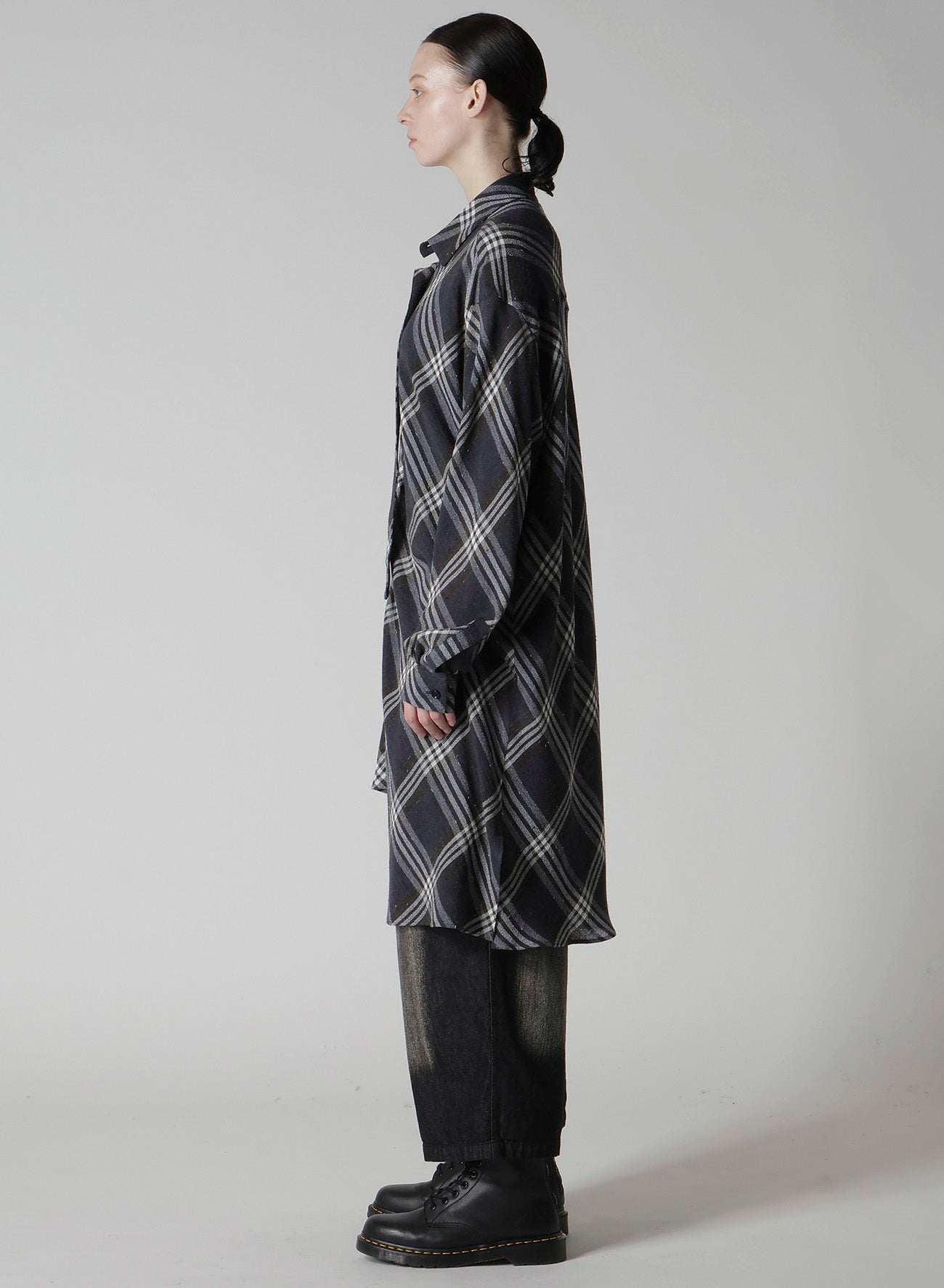 GAUZE PLAID HANGING PLACKET BLOUSE