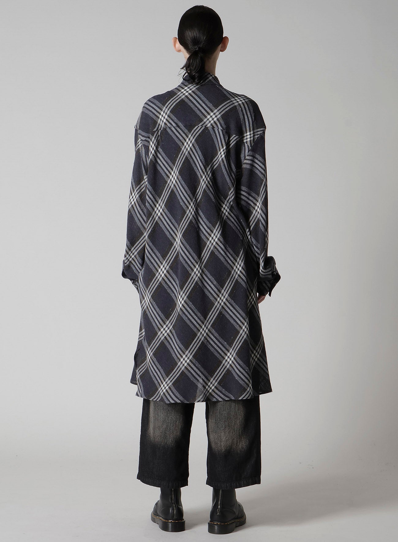 GAUZE PLAID HANGING PLACKET BLOUSE