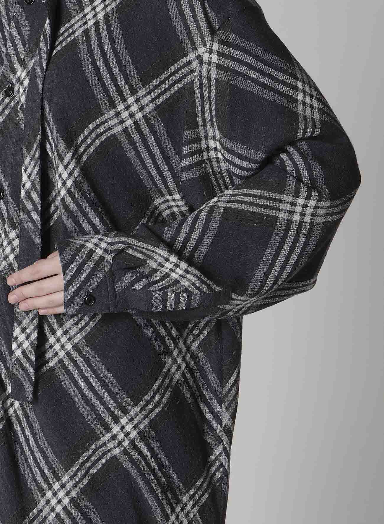 GAUZE PLAID HANGING PLACKET BLOUSE