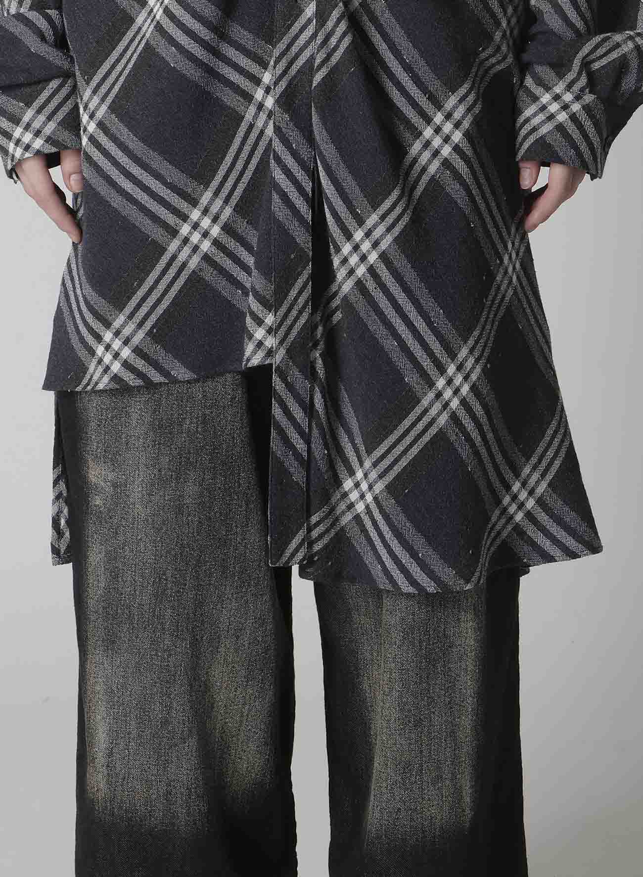GAUZE PLAID HANGING PLACKET BLOUSE