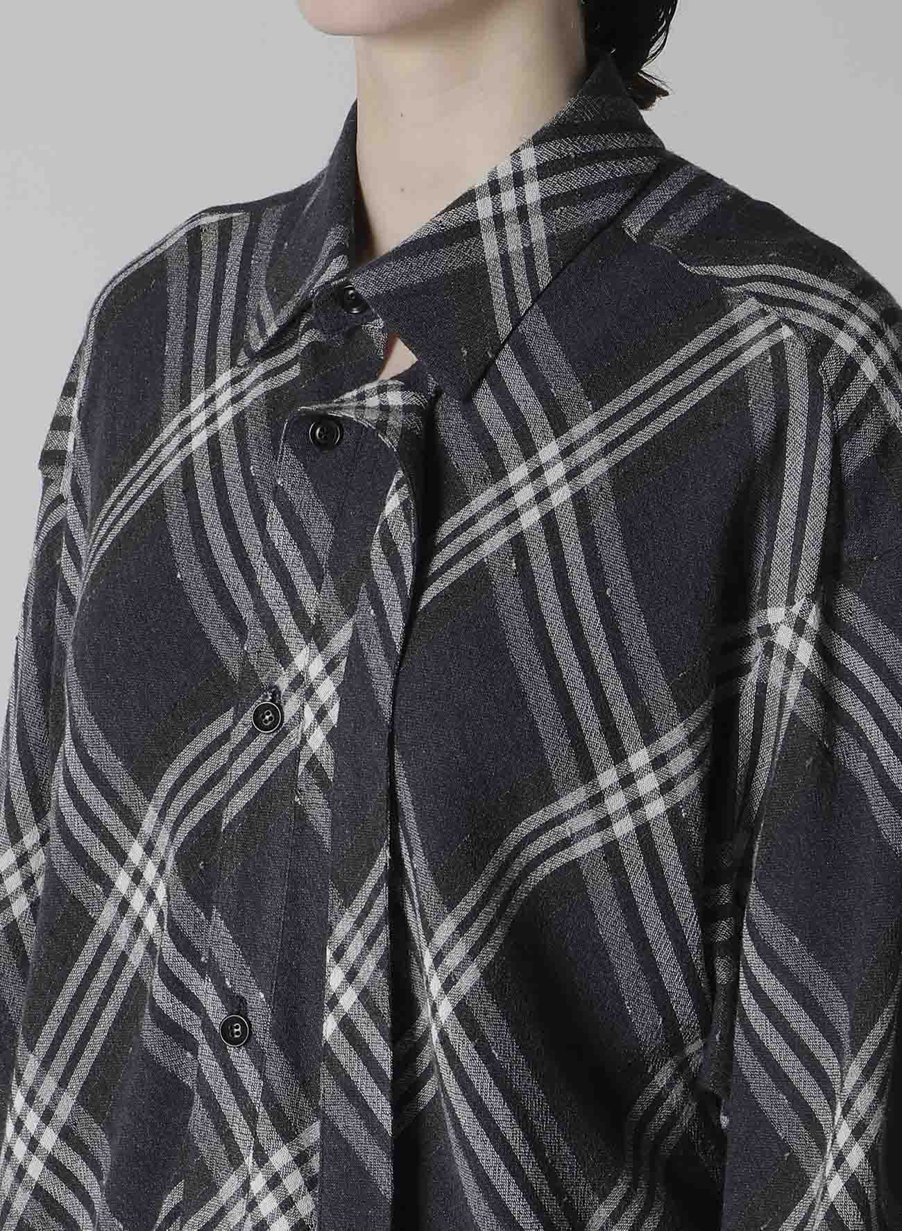 GAUZE PLAID HANGING PLACKET BLOUSE