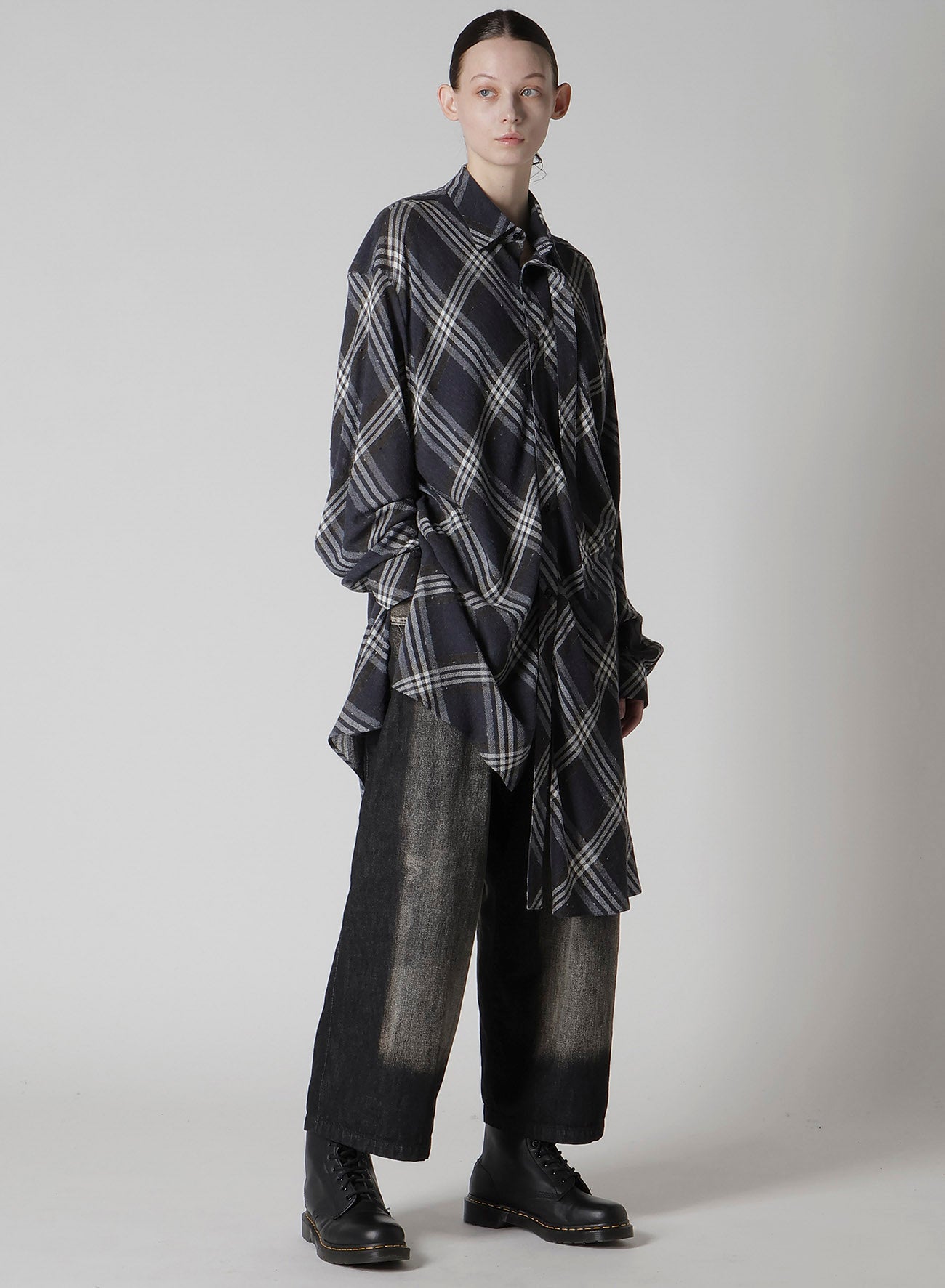 GAUZE PLAID HANGING PLACKET BLOUSE