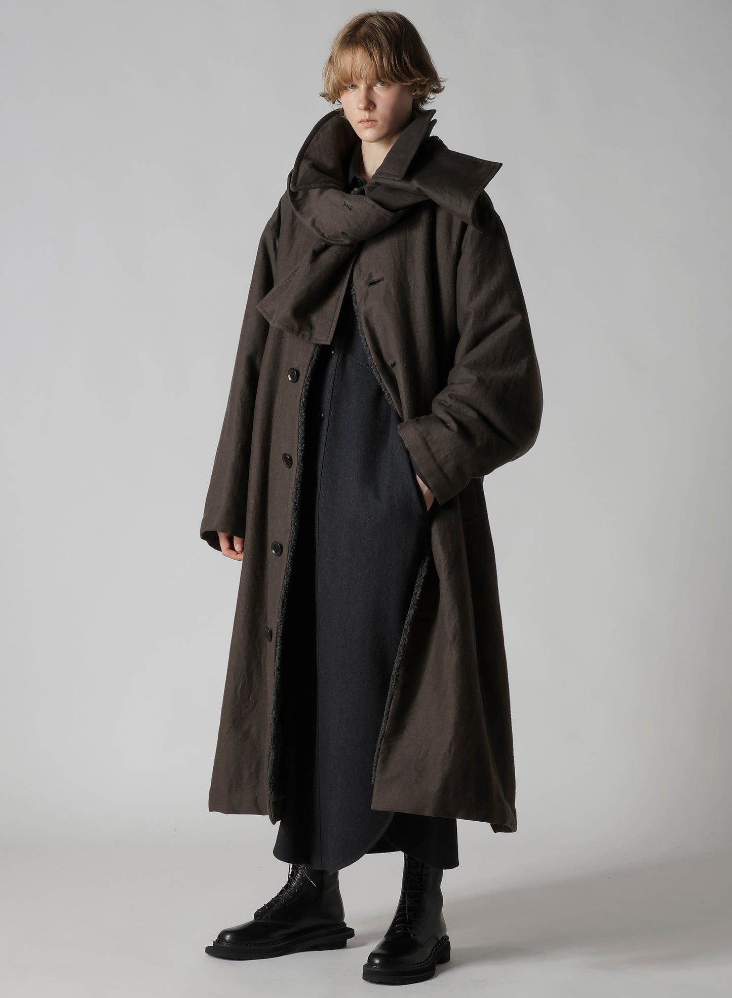 COTTON/FLAX MOLESKIN DETACHABLE HOODIE COAT