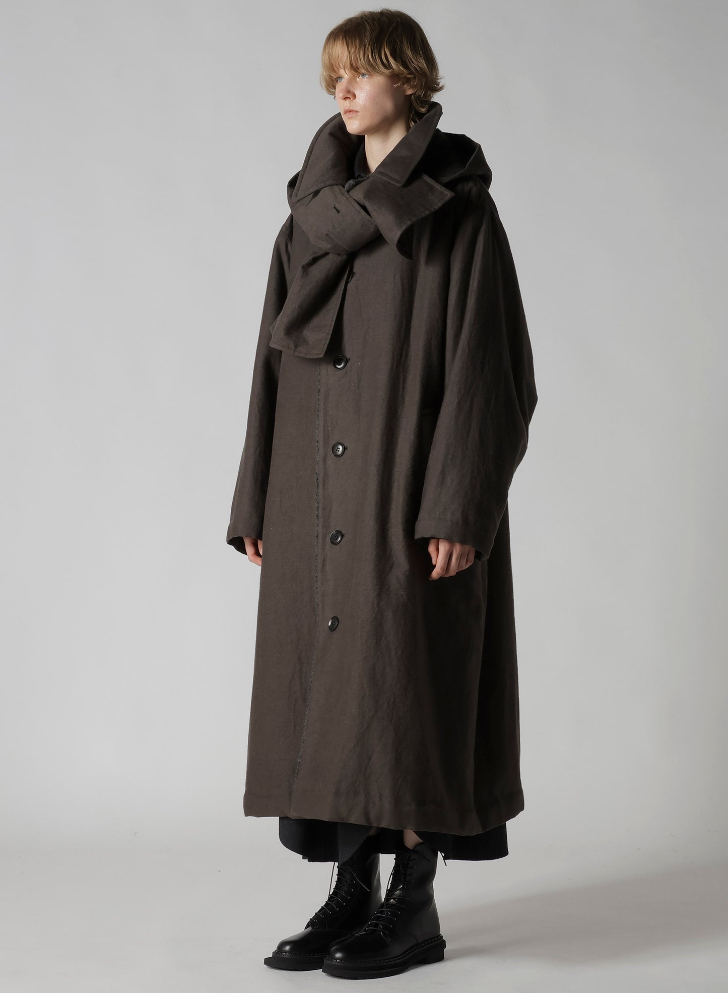 COTTON/FLAX MOLESKIN DETACHABLE HOODIE COAT