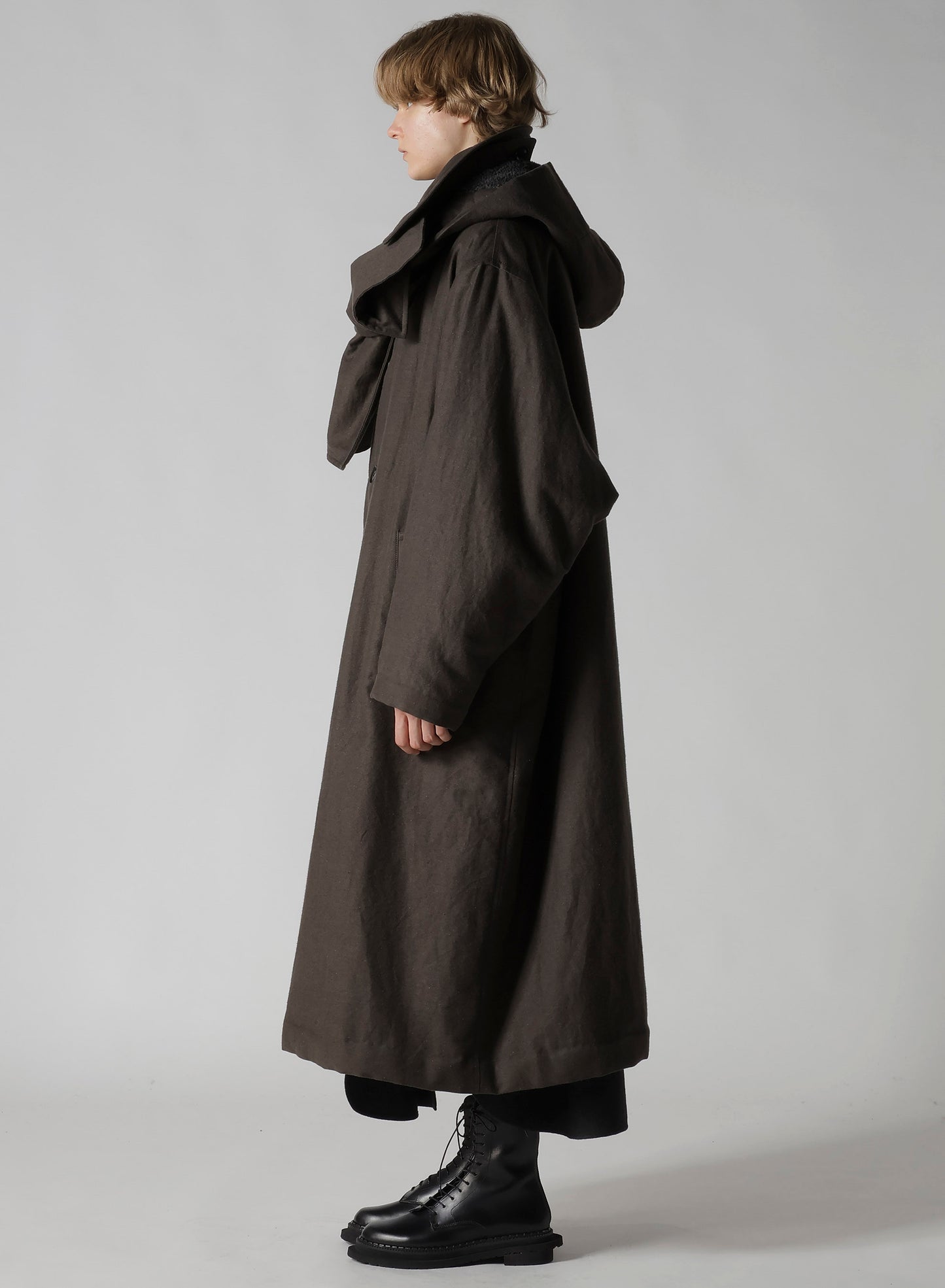 COTTON/FLAX MOLESKIN DETACHABLE HOODIE COAT