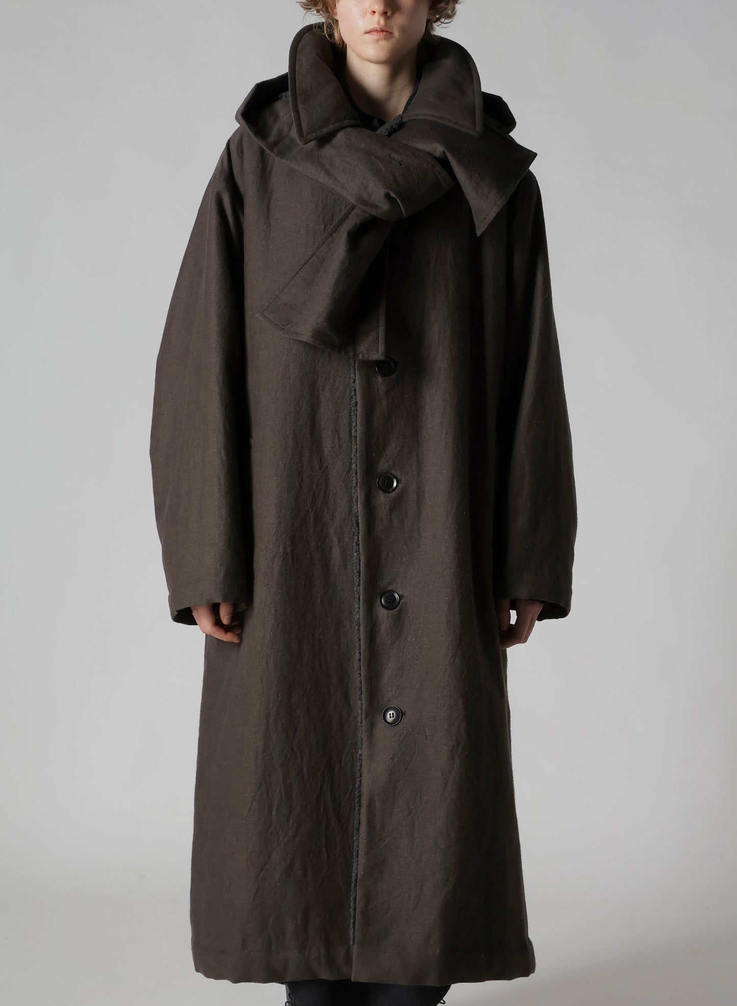 COTTON/FLAX MOLESKIN DETACHABLE HOODIE COAT