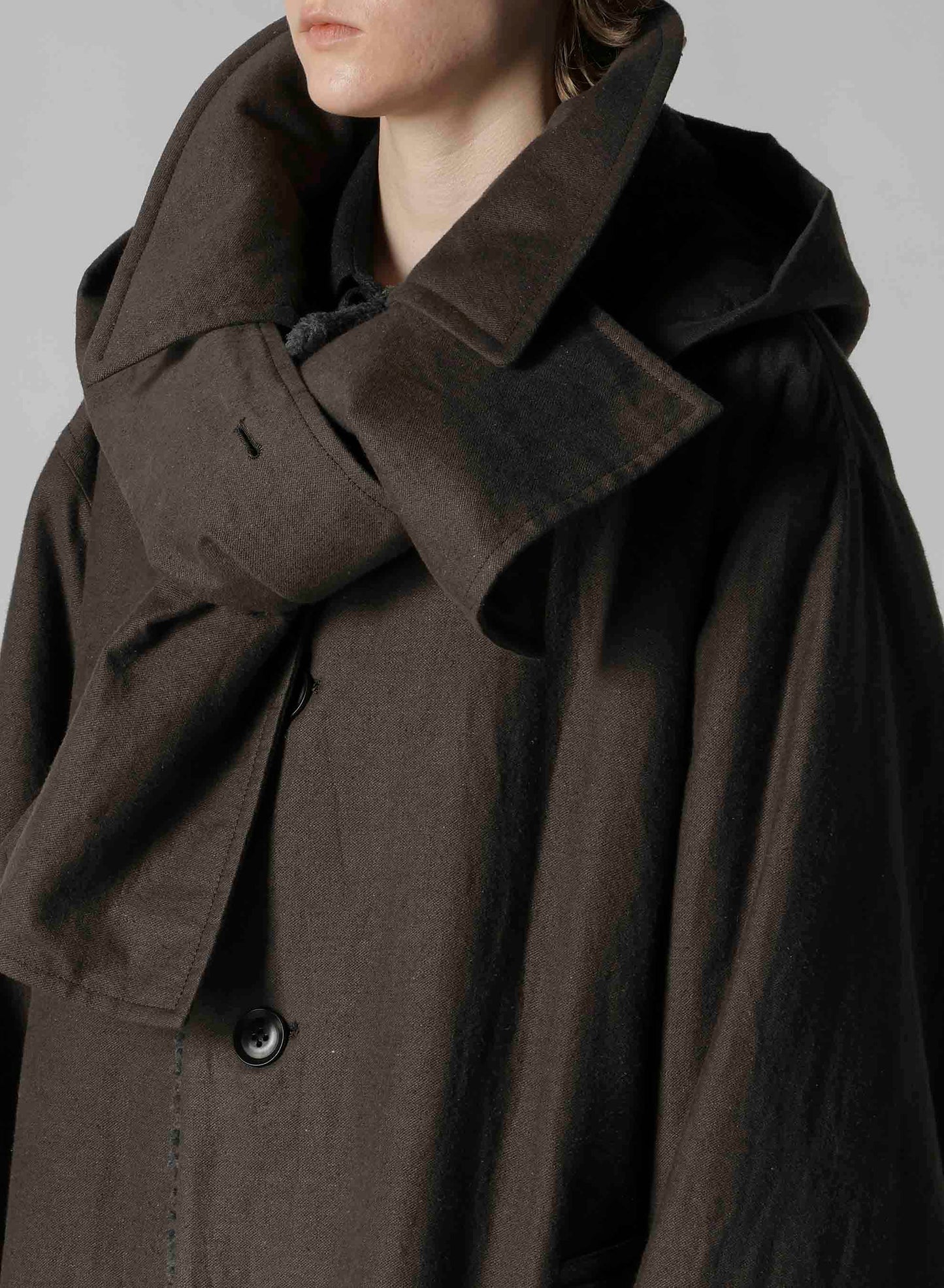 COTTON/FLAX MOLESKIN DETACHABLE HOODIE COAT