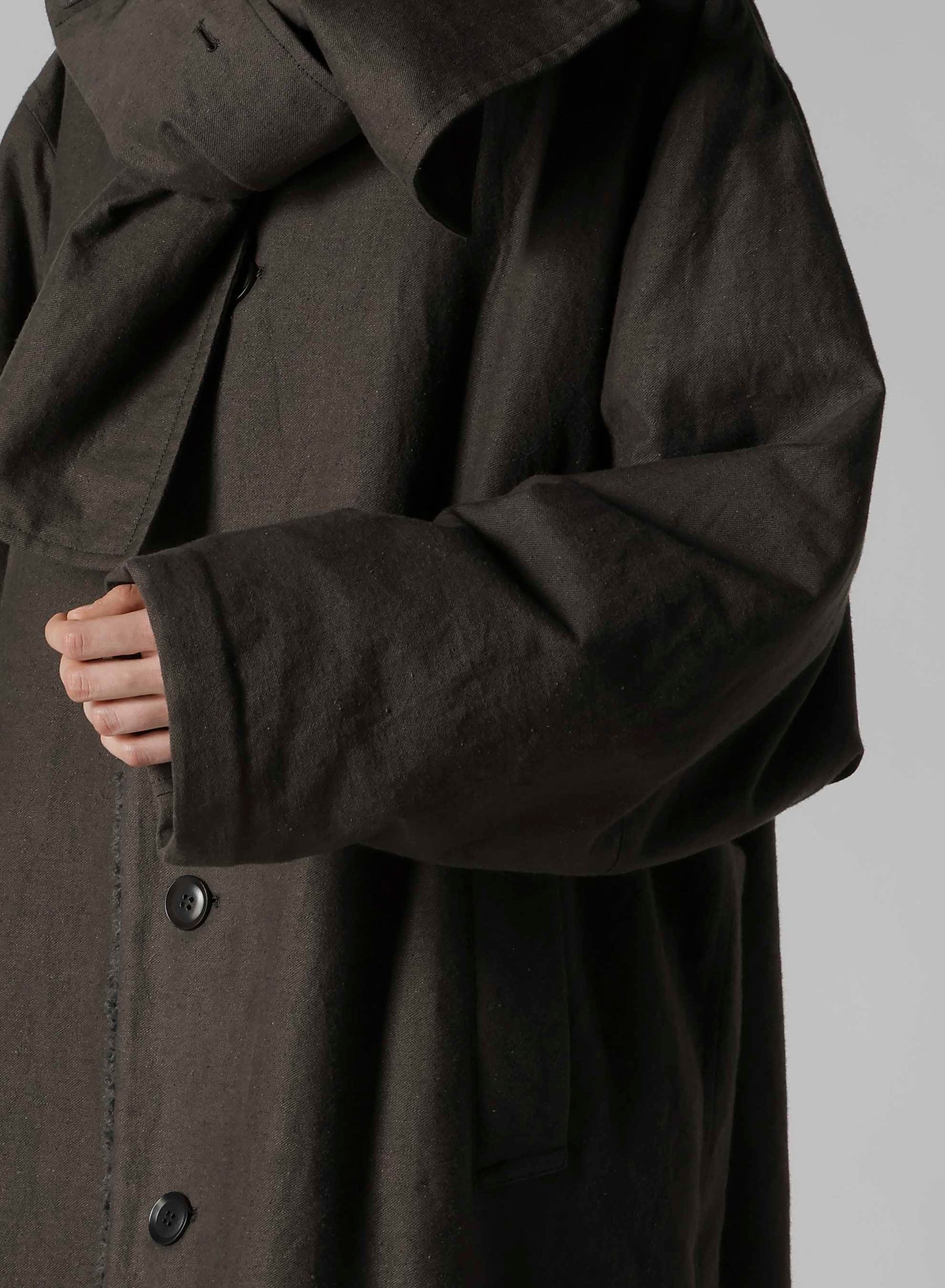 COTTON/FLAX MOLESKIN DETACHABLE HOODIE COAT