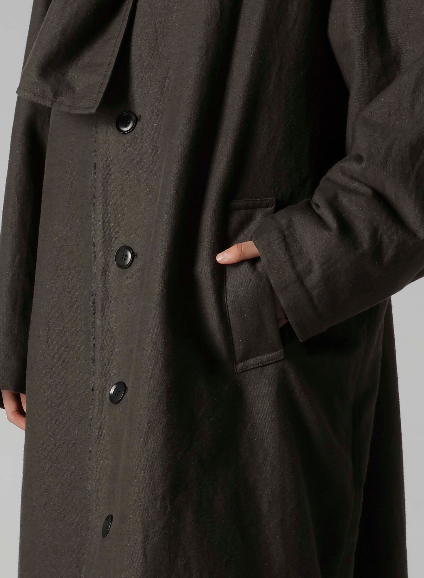 COTTON/FLAX MOLESKIN DETACHABLE HOODIE COAT