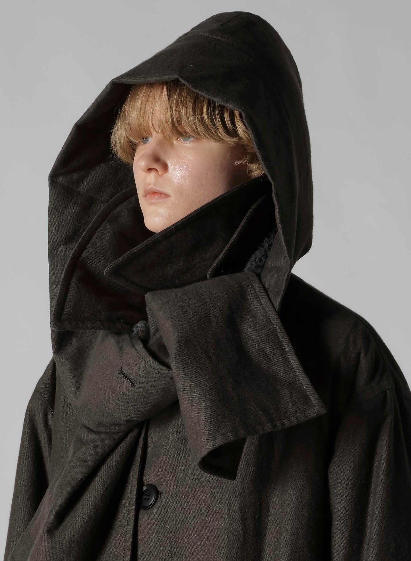COTTON/FLAX MOLESKIN DETACHABLE HOODIE COAT
