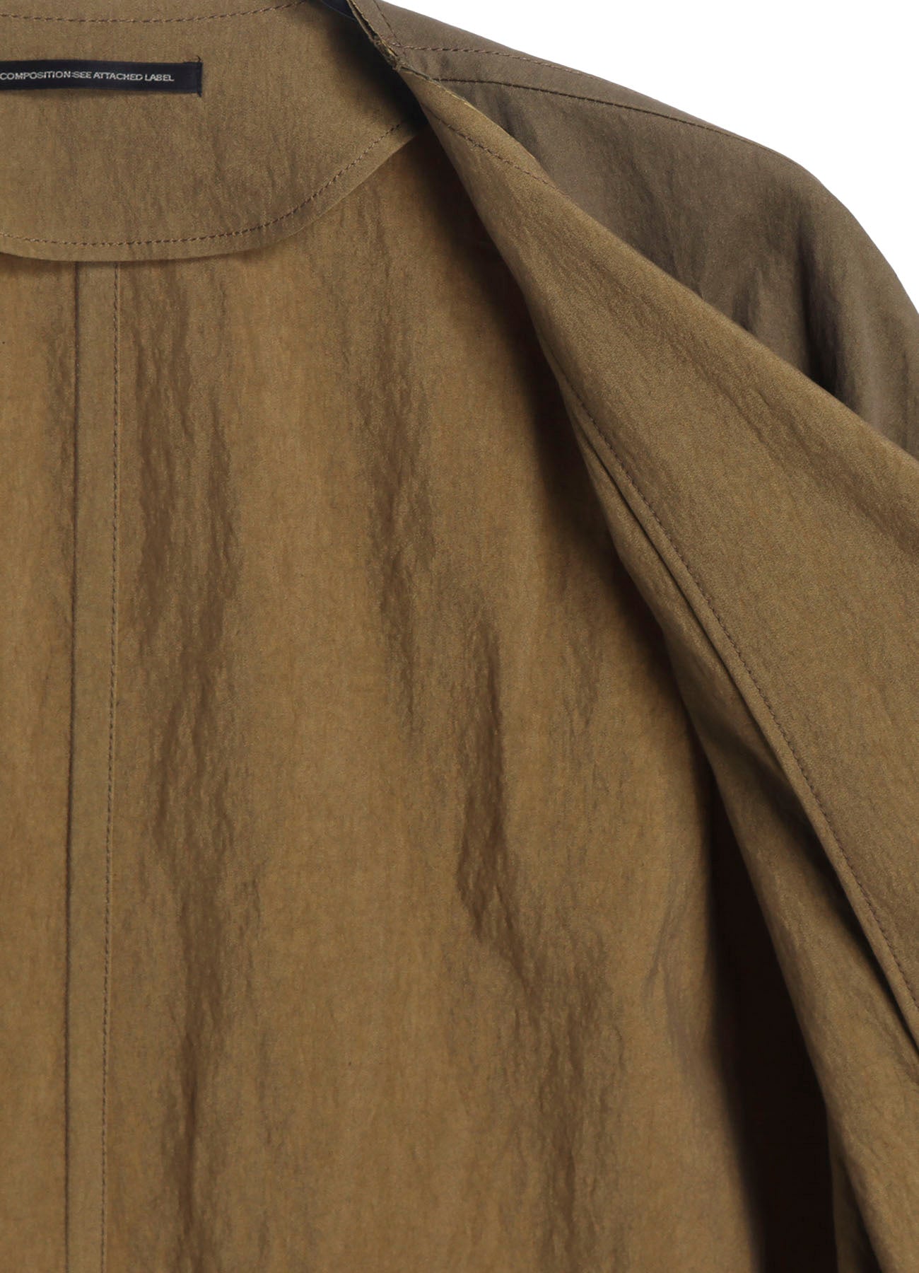 COTTON NYLON GABARDINE COLLARLESS COAT