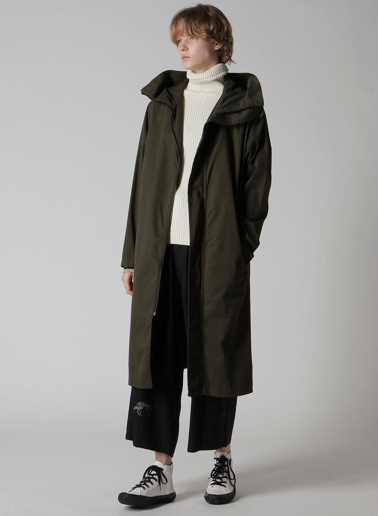 COTTON TWILL GARMENT DYE HOODIE COAT