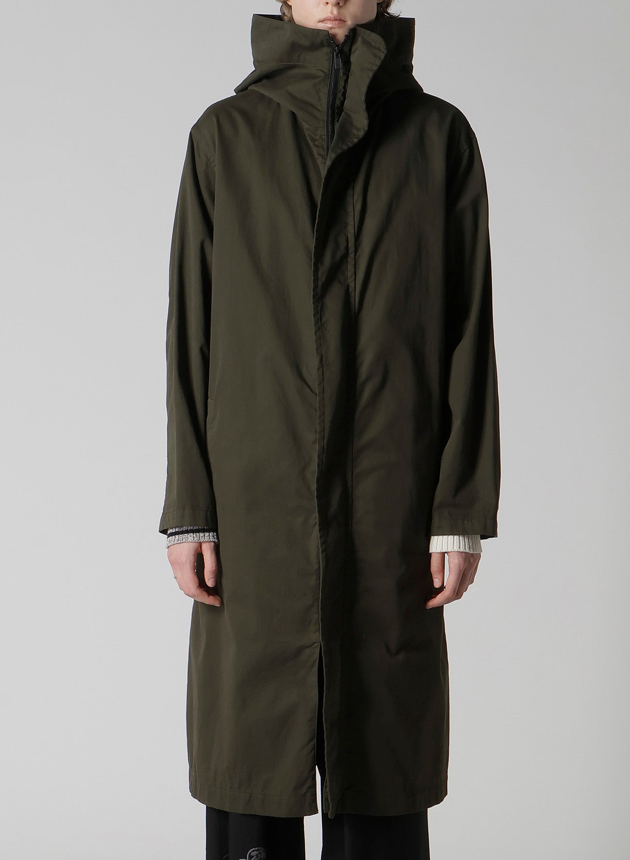 COTTON TWILL GARMENT DYE HOODIE COAT