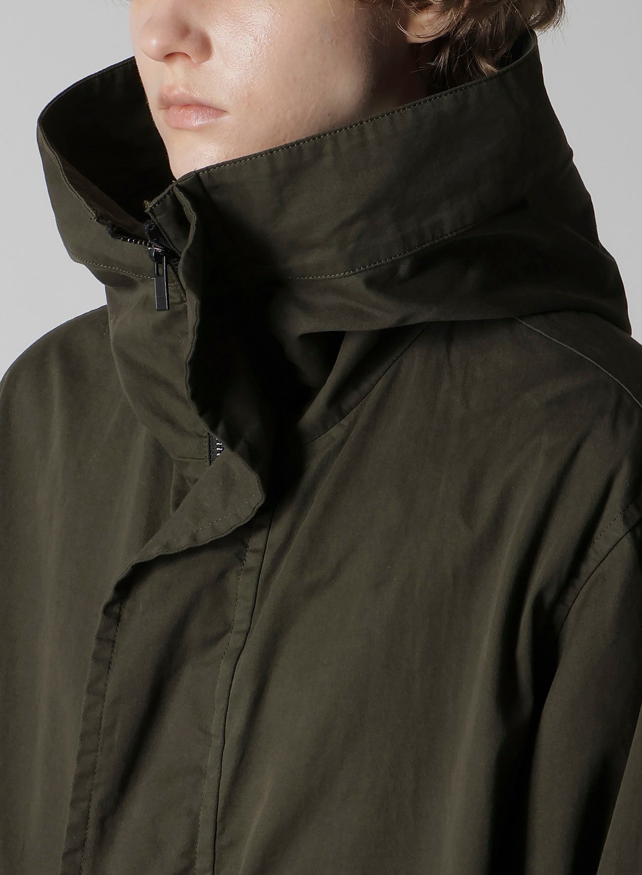 COTTON TWILL GARMENT DYE HOODIE COAT