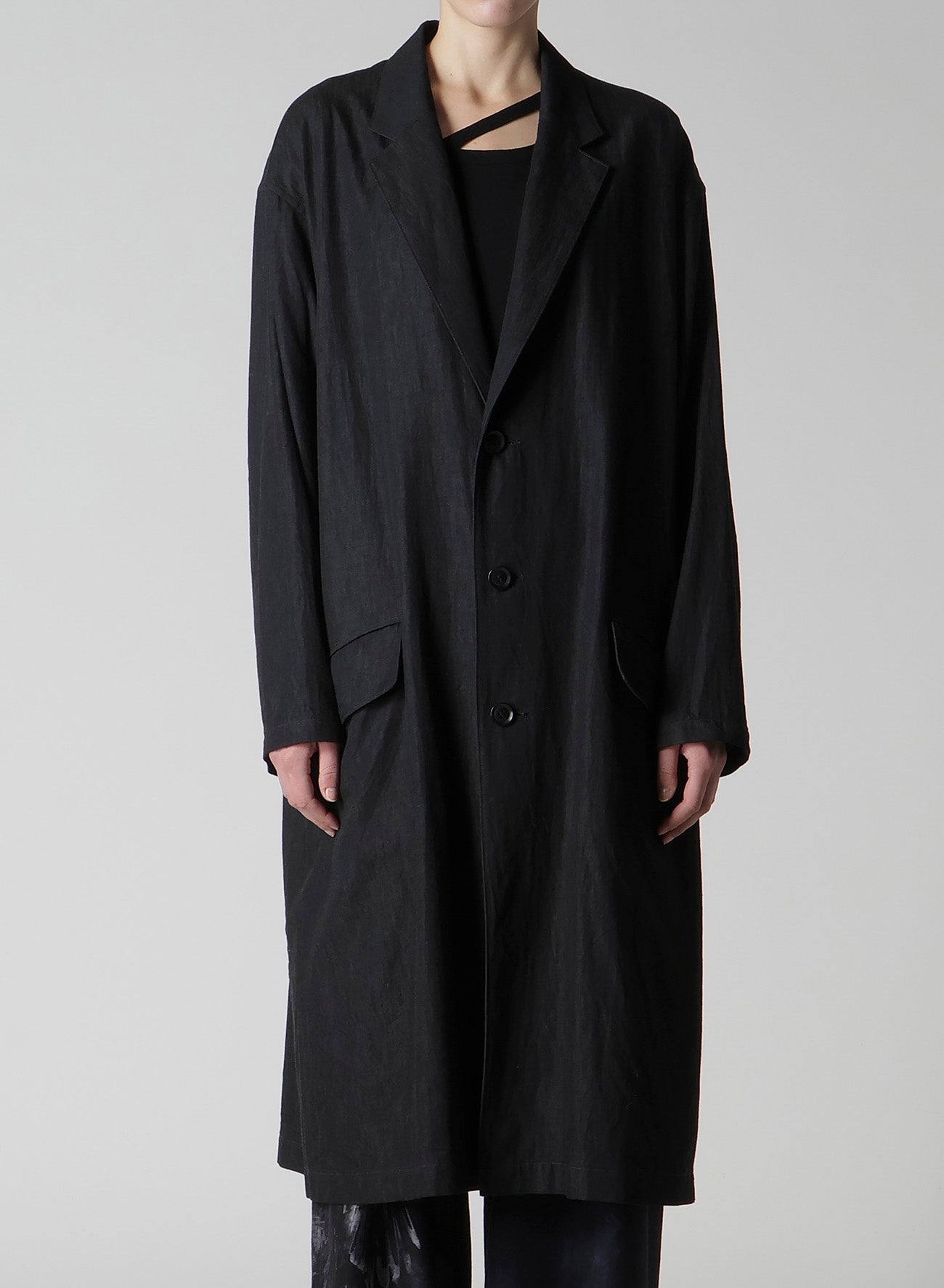 6OZ DENIM GARMENT FINISH 3-BUTTON TAILORED COAT