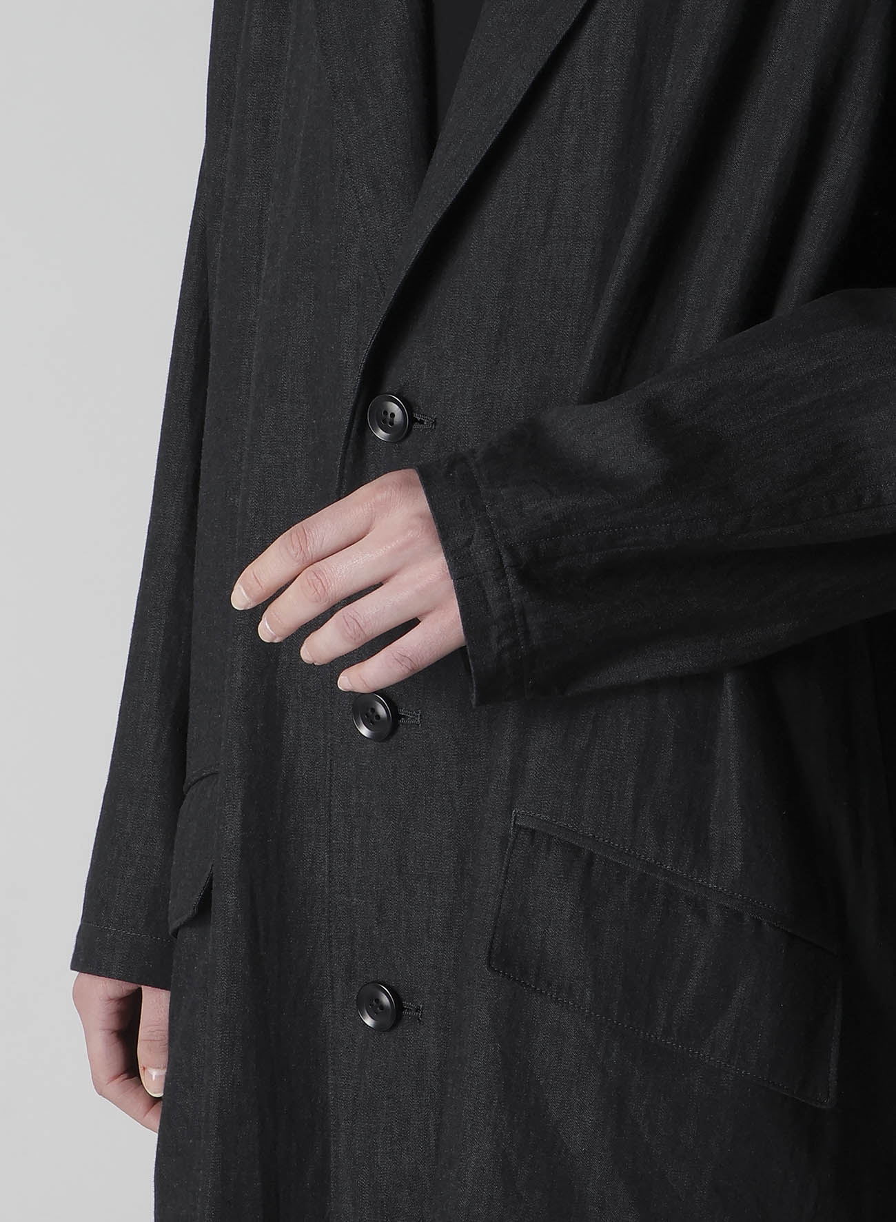 6OZ DENIM GARMENT FINISH 3-BUTTON TAILORED COAT