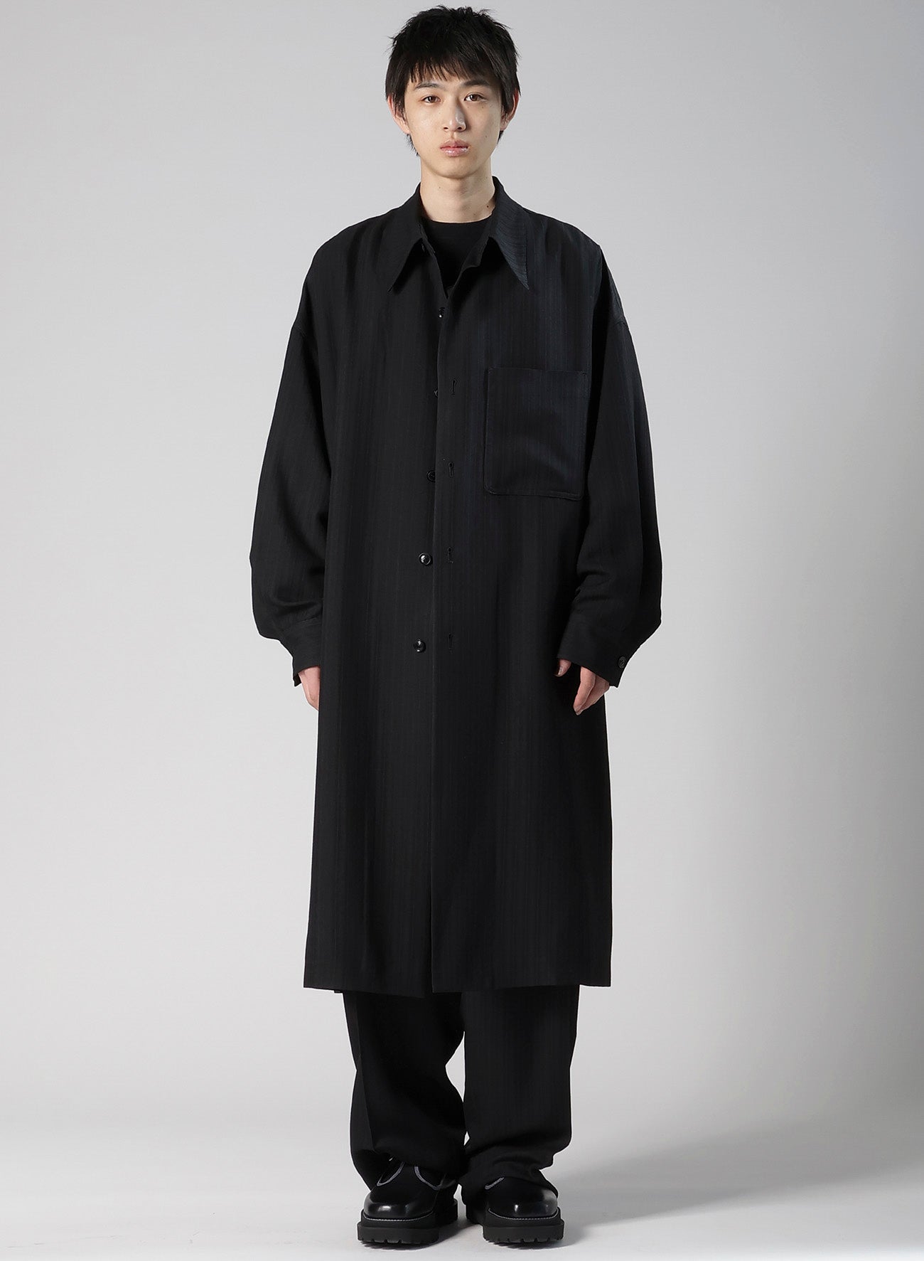 VISCOSE TWEED STRIPE LONG COAT