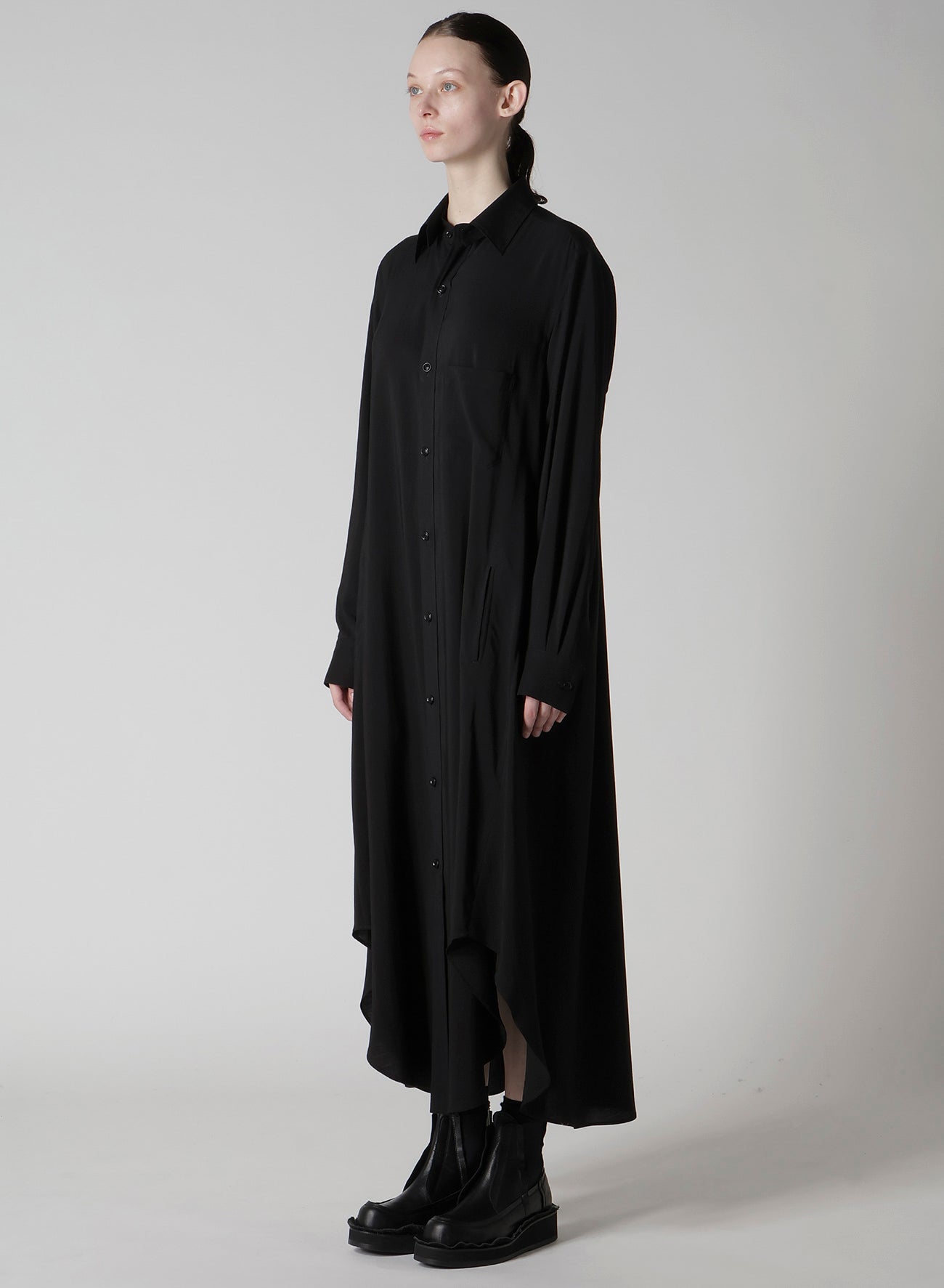 HARD-TWIST SERGE CLOTH PLACKET DRESS