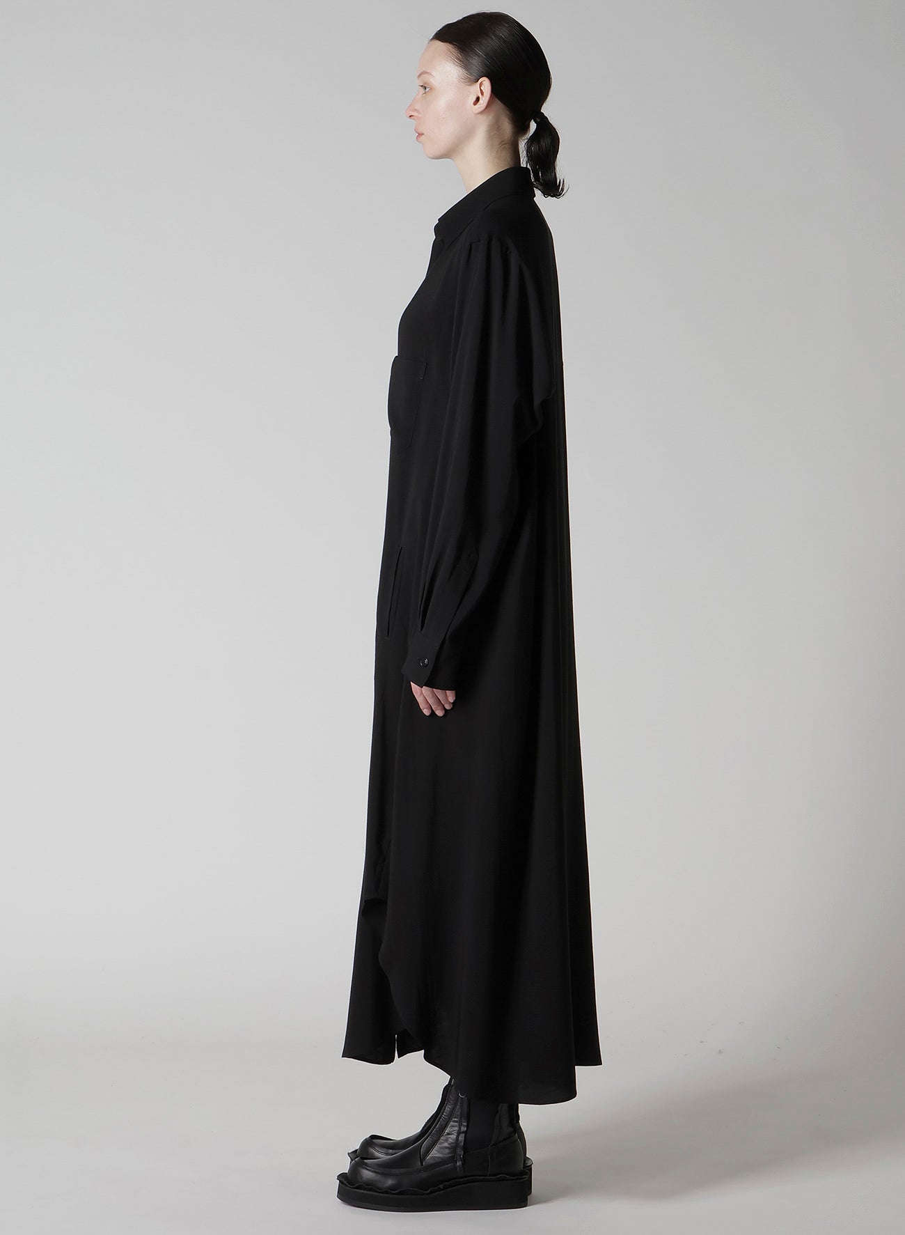 HARD-TWIST SERGE CLOTH PLACKET DRESS