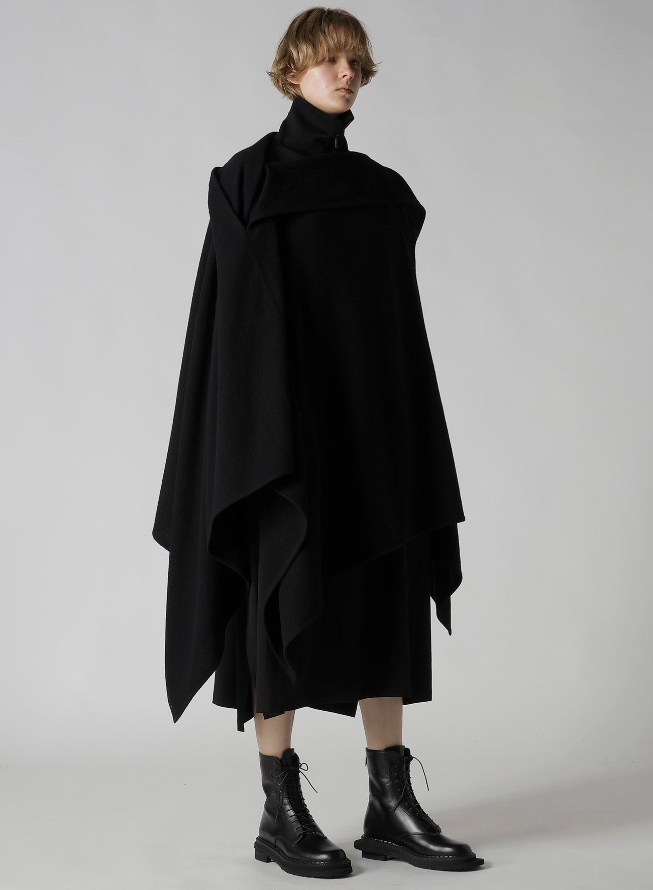 WOOL BREND TWILL STAND-UP COLLAR DRESS