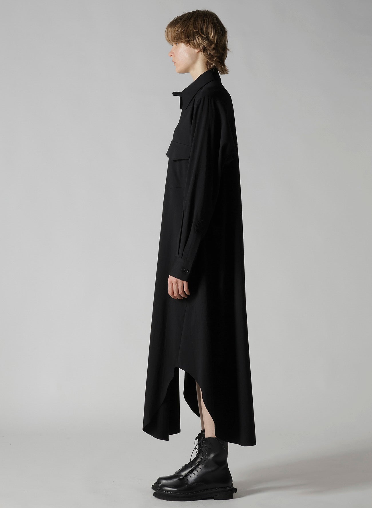 WOOL BLEND TWILL MILITARY LONG DRESS