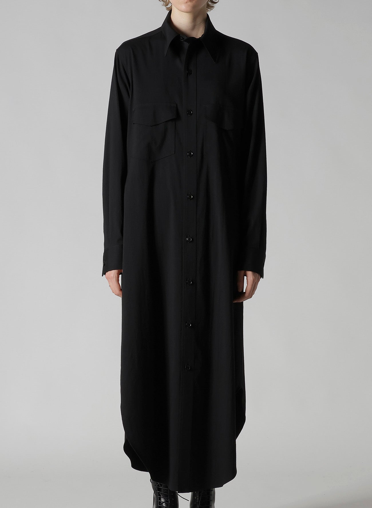 WOOL BLEND TWILL MILITARY LONG DRESS