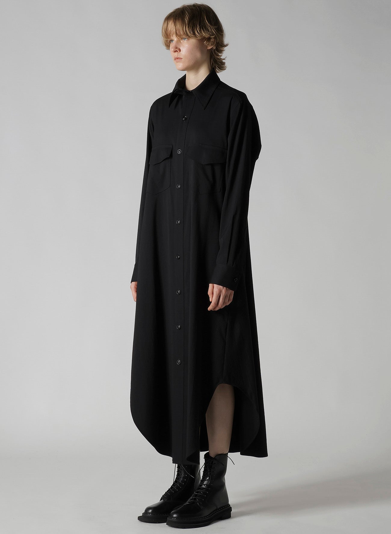 WOOL BLEND TWILL MILITARY LONG DRESS
