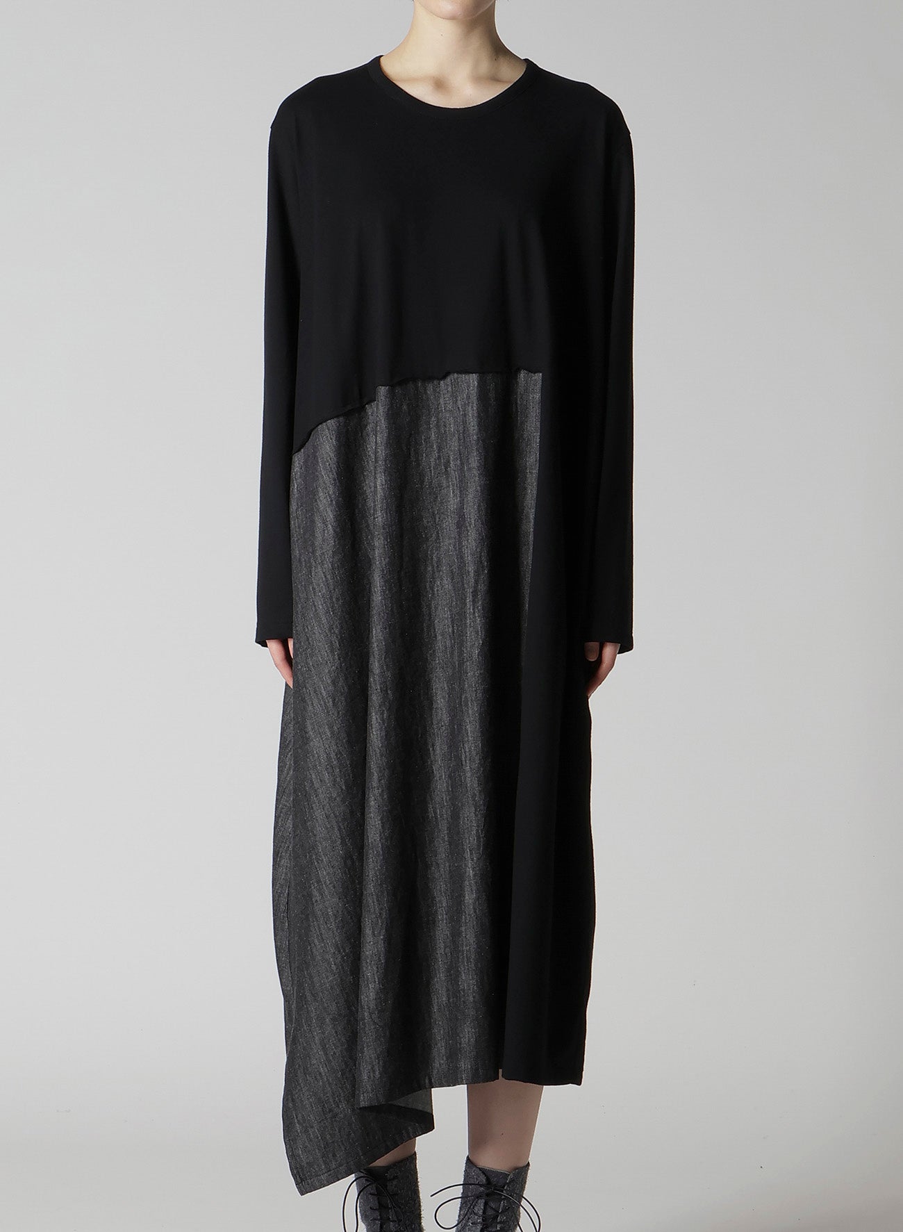 DENIM COMBINATION LONG SLEEVE DRESS