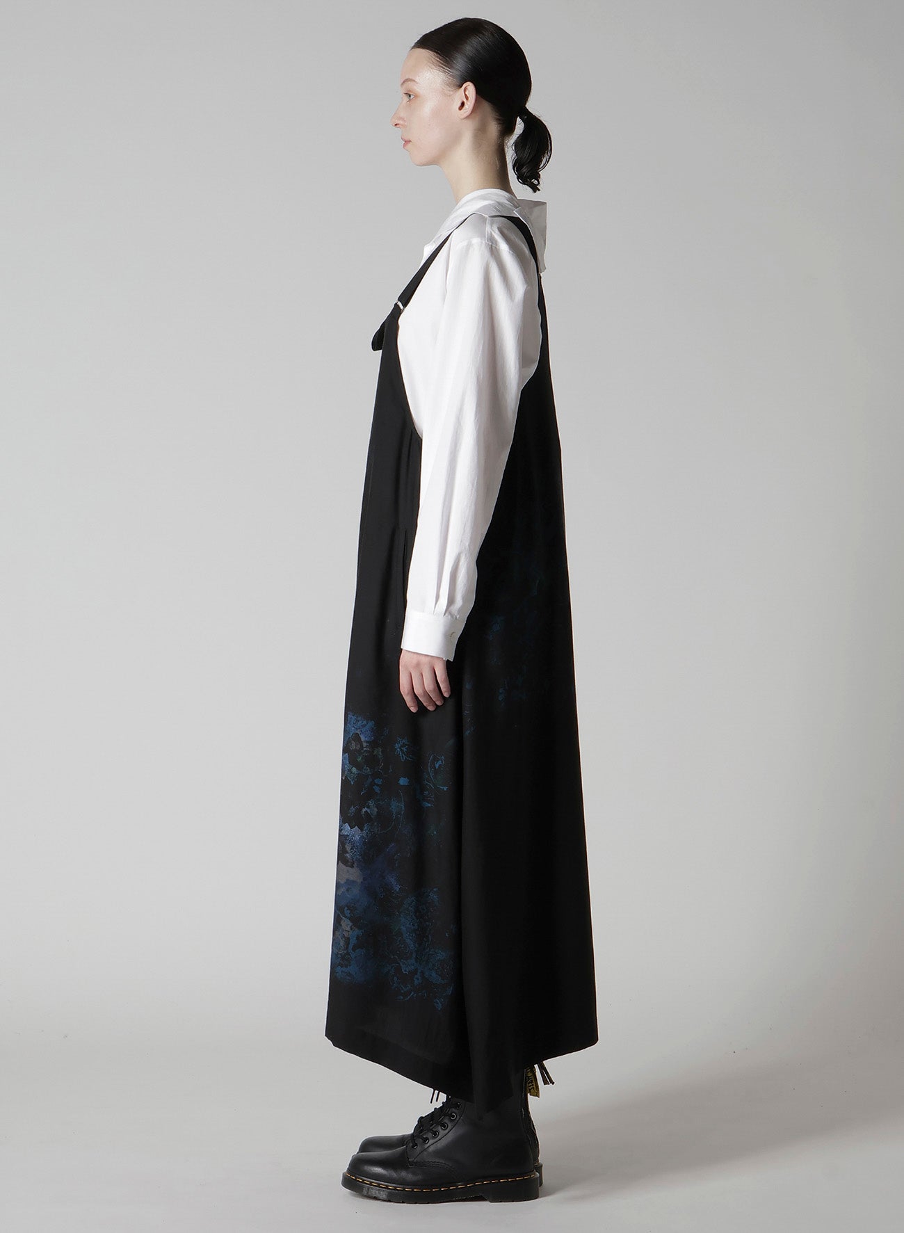 FLOWER/LACE-PREINT DUNGAREE TWILL OVERALLS DRESS