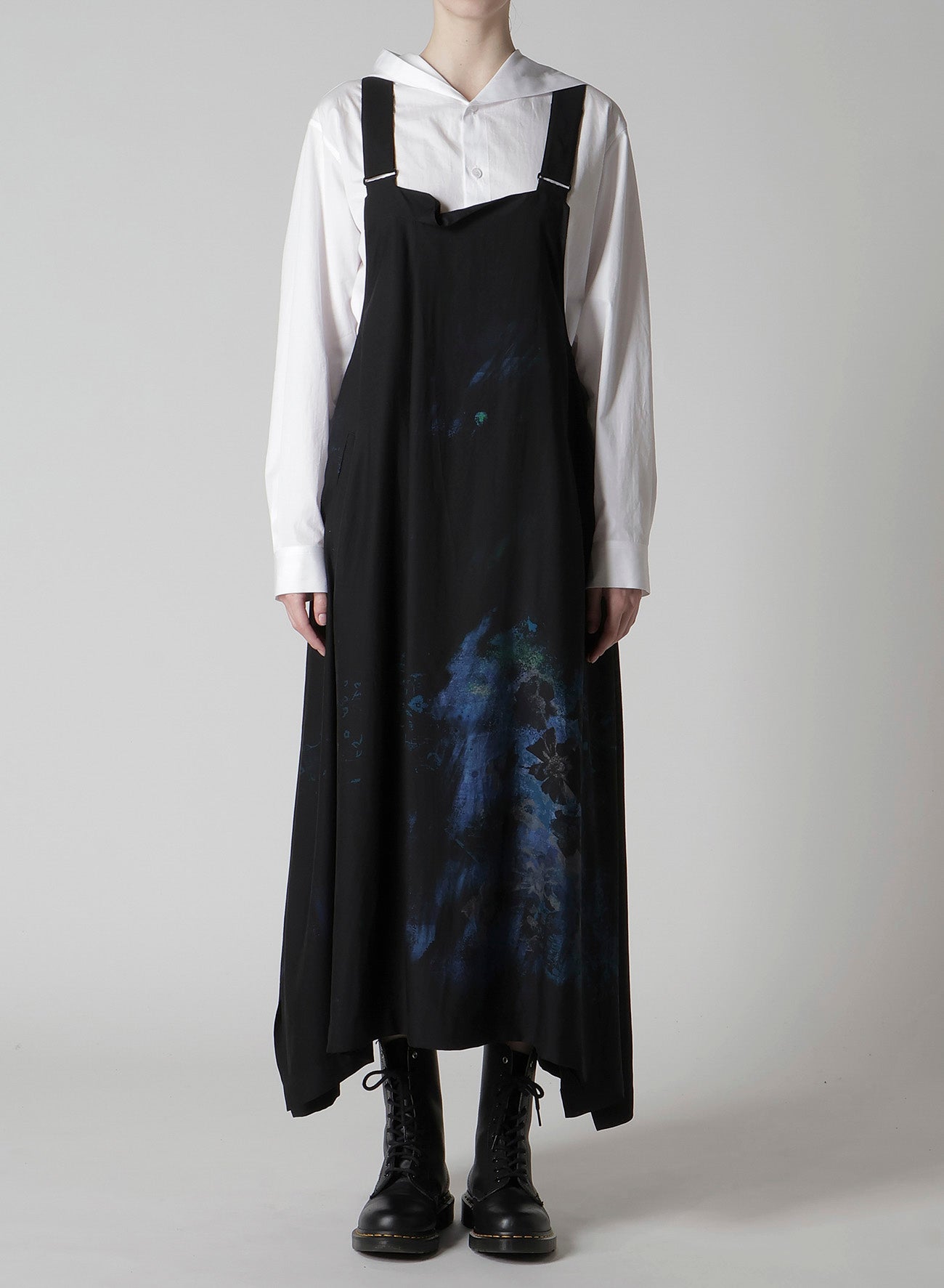 FLOWER/LACE-PREINT DUNGAREE TWILL OVERALLS DRESS